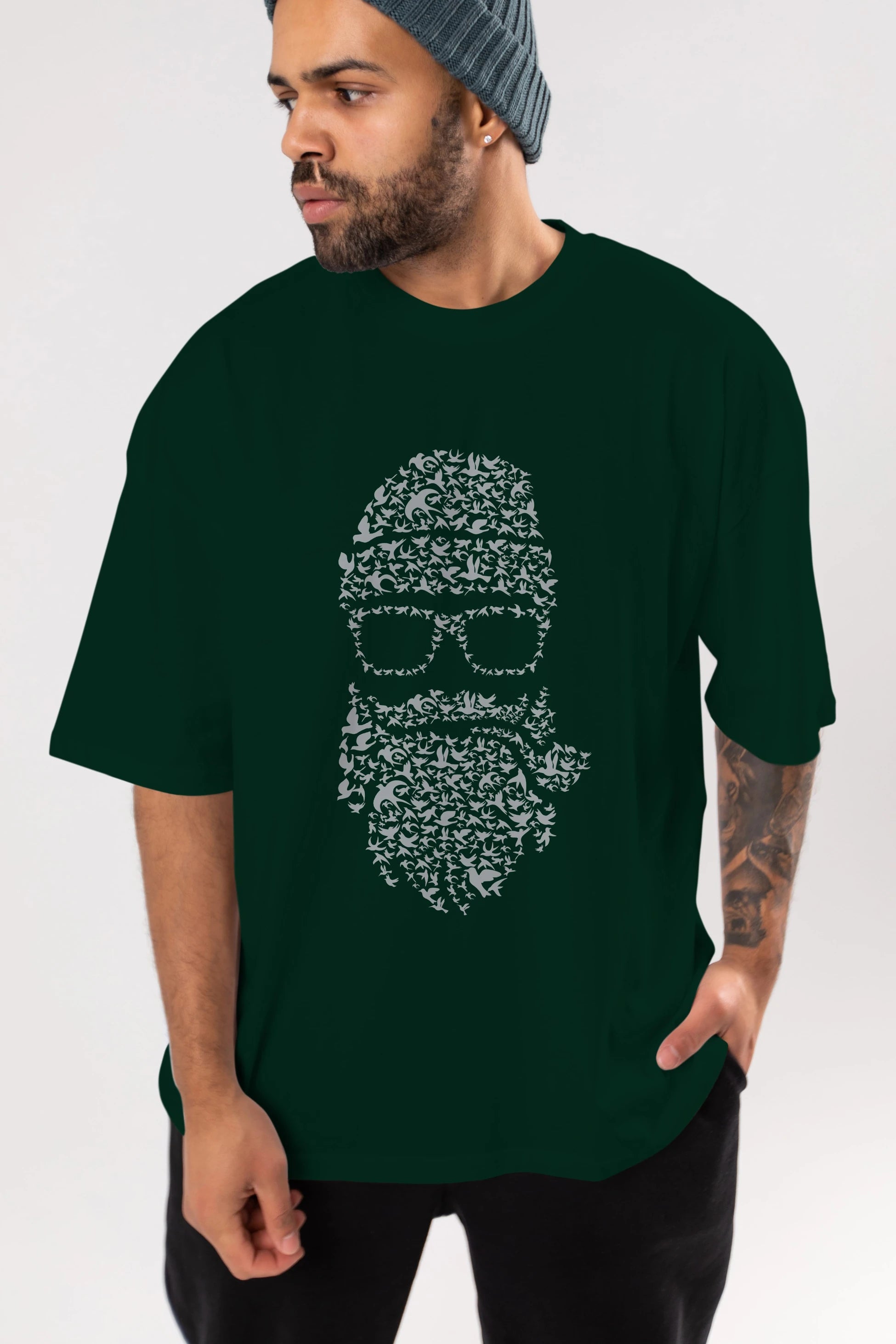 Birds Beard Ön Baskılı Oversize t-shirt %100 pamuk Erkek Kadın Unisex