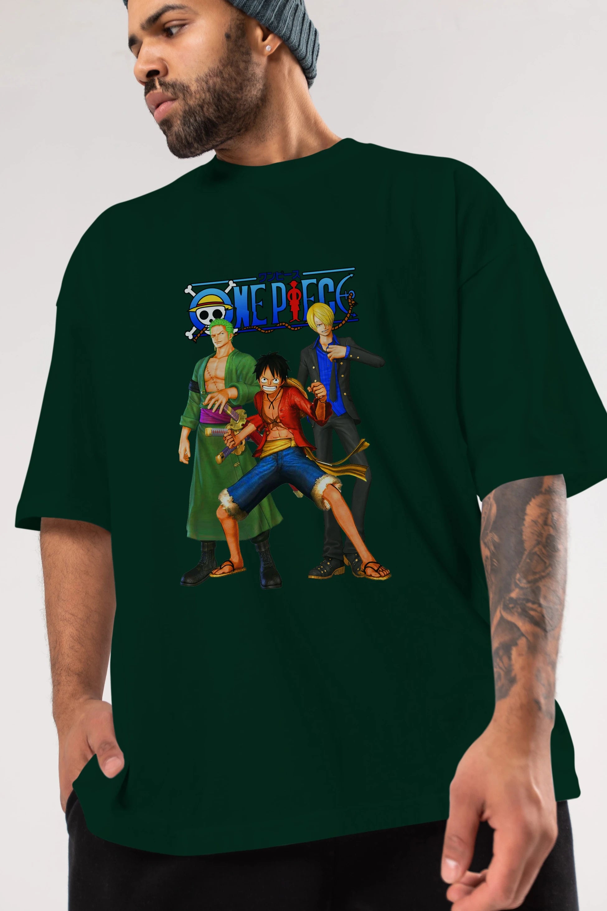 Luffy Sanji Zoro Anime Ön Baskılı Oversize t-shirt Erkek Kadın Unisex