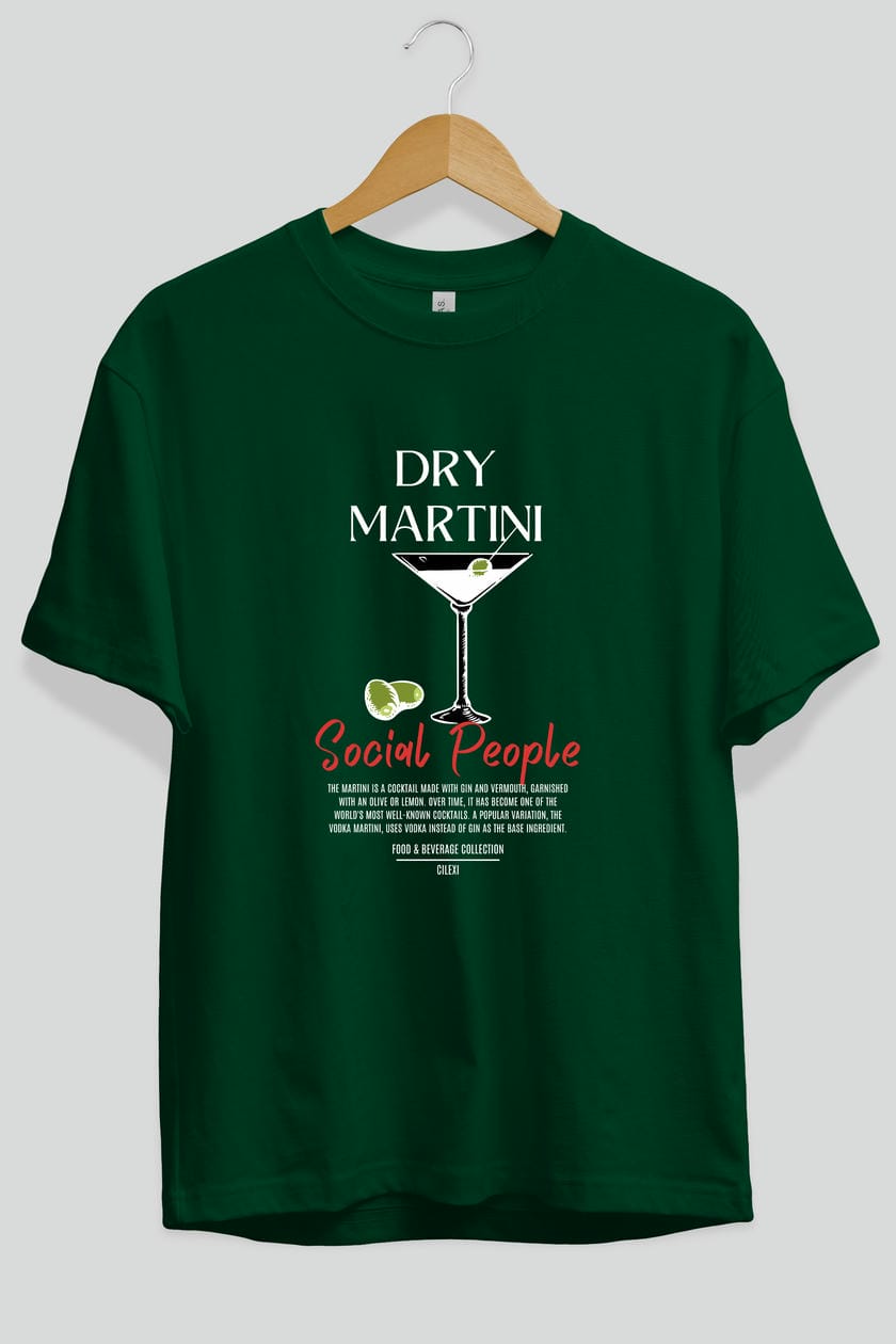 Dry Martını Kokteyl Serisi ön Baskılı Oversize t-shirt Erkek Kadın %100 Pamuk Bisiklet Yaka tişort