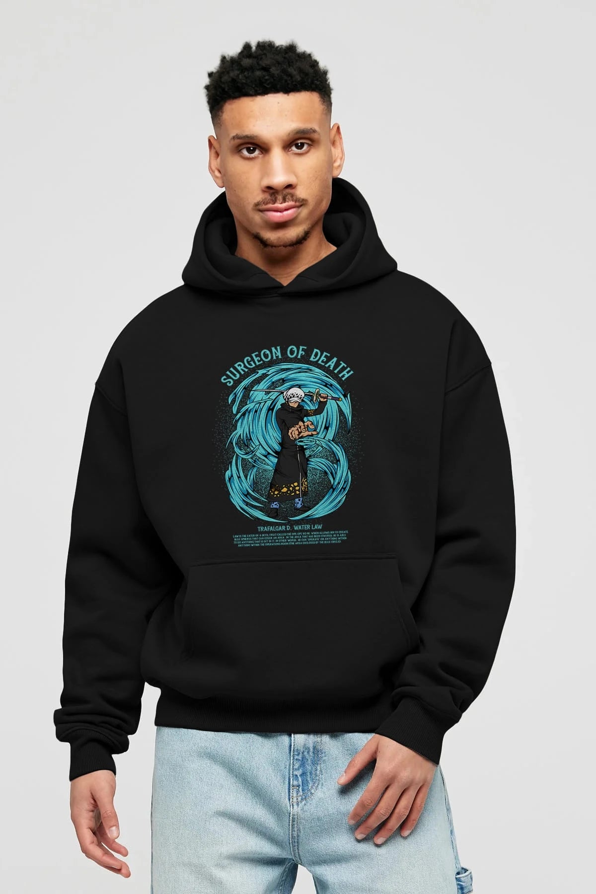 Trafalgad D. Water Law Anime Ön Baskılı Hoodie Oversize Kapüşonlu Sweatshirt Erkek Kadın Unisex