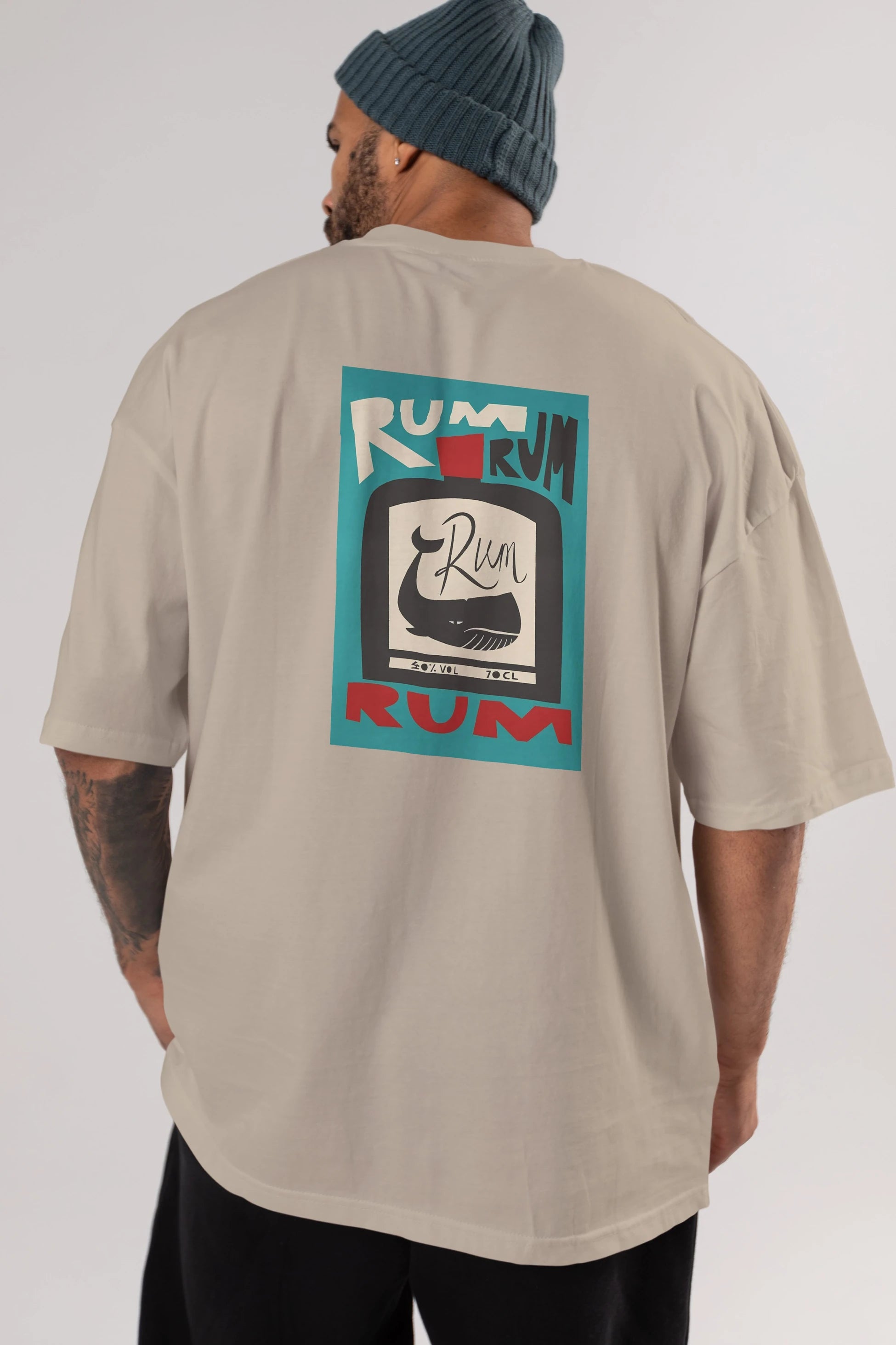 Rum Arka Baskılı Oversize t-shirt Erkek Kadın Unisex %100 Pamuk Bisiklet Yaka tişort