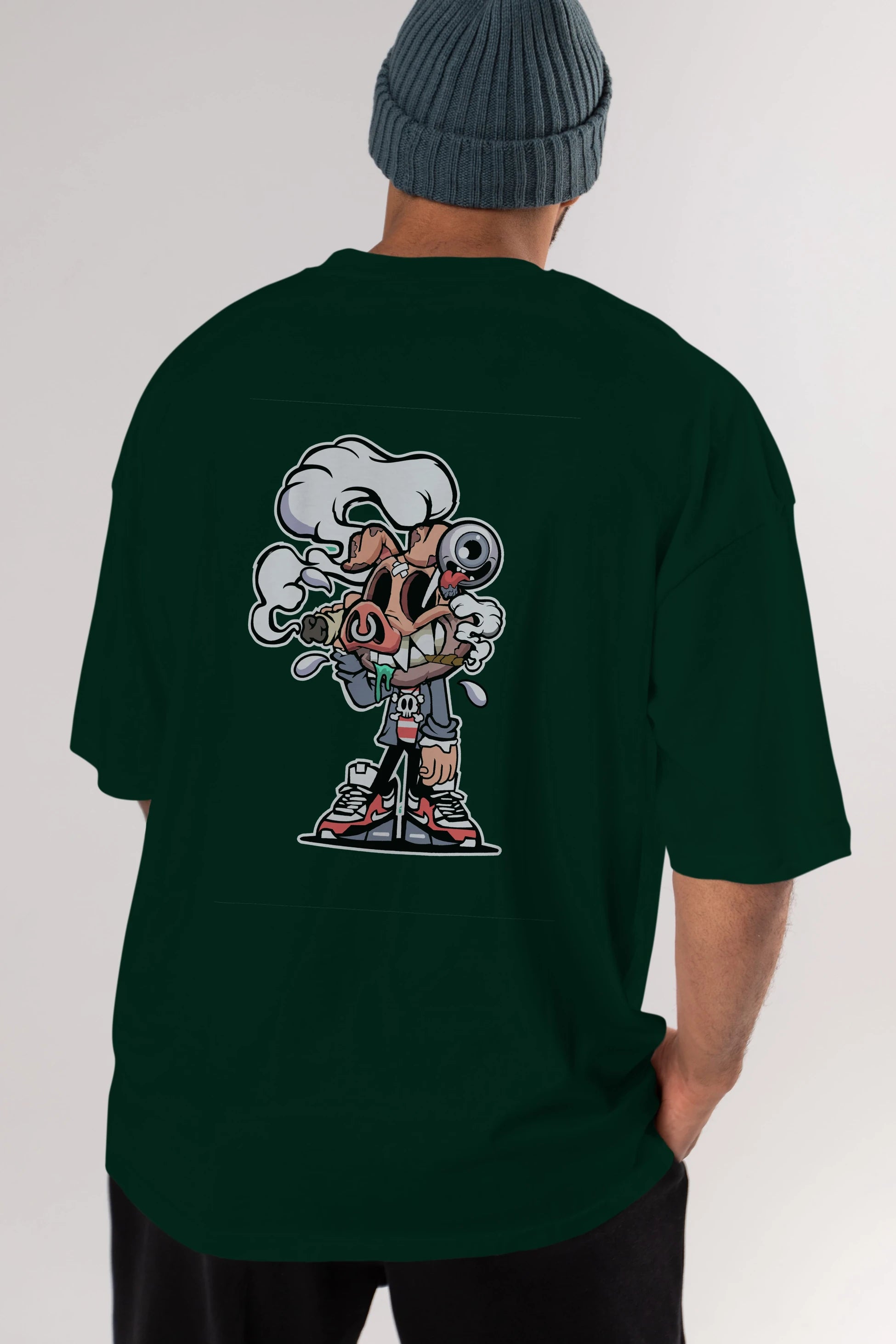 Pig Smoker Arka Baskılı Oversize t-shirt Erkek Kadın Unisex %100 Pamuk tişort