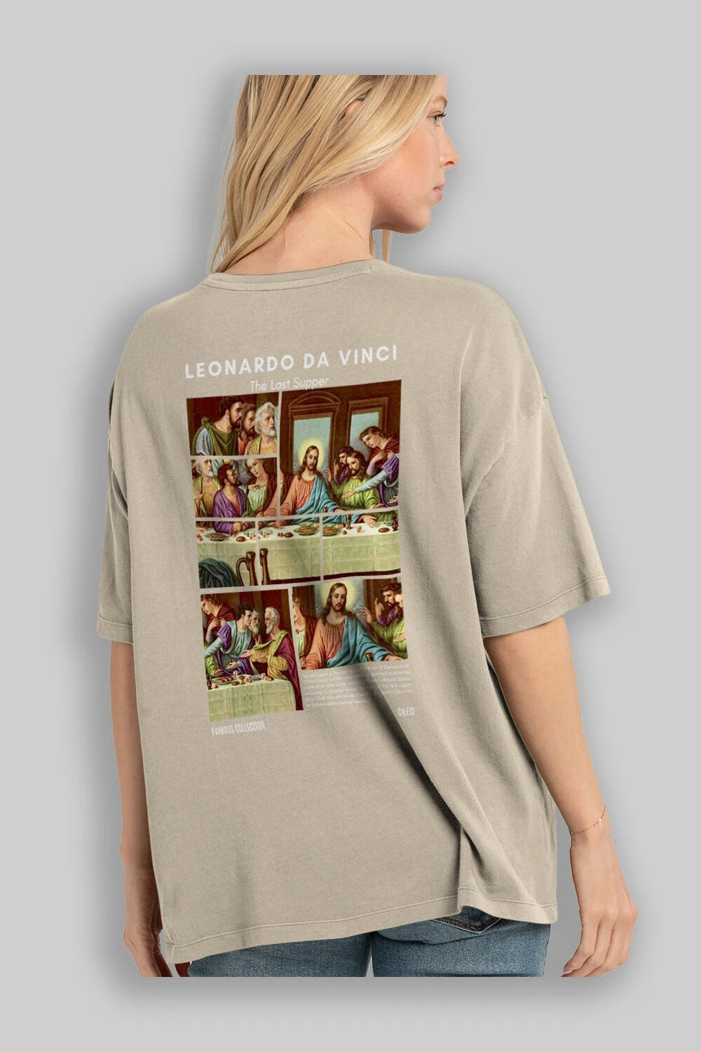 Leonardo Da Vinci Arka Baskılı Oversize t-shirt Erkek Kadın Bisiklet Yaka Pamuk tişort