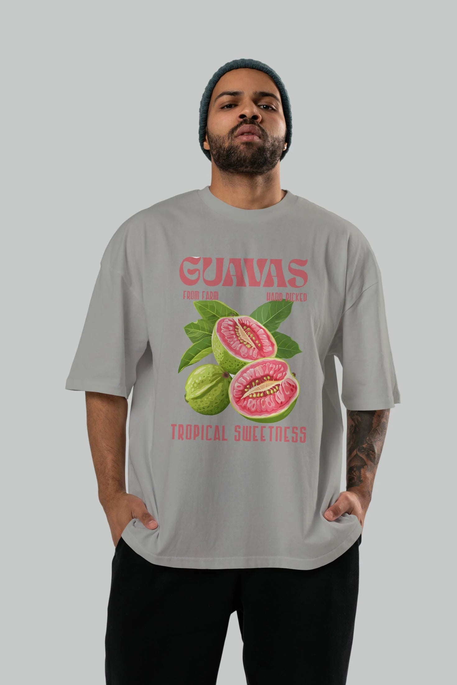 Guavas Ön Baskılı Oversize t-shirt Erkek Kadın Pamuk Bisiklet Yaka tişort