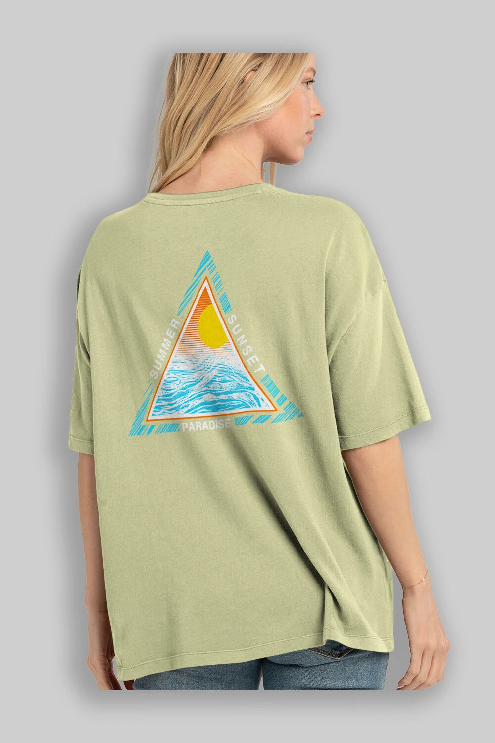Summer Sunset Paradise Arka Baskılı Oversize t-shirt Erkek Kadın Unisex
