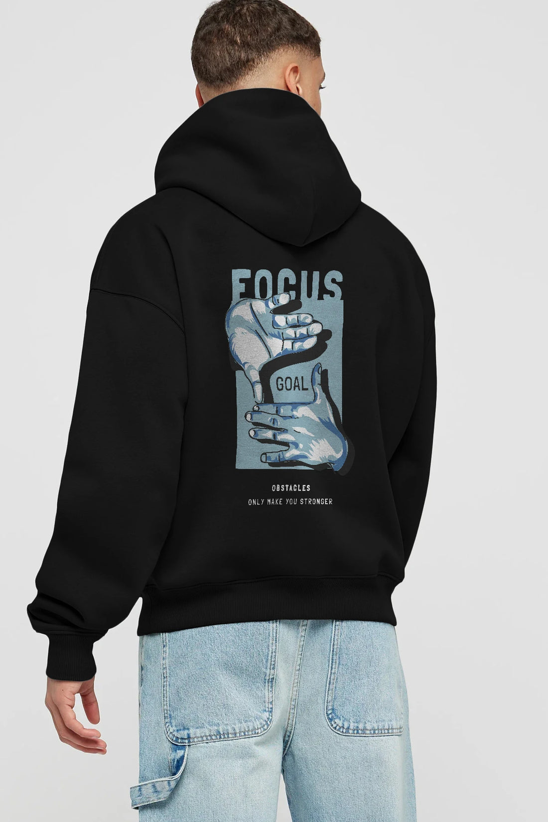 Focus Goal Arka Baskılı Hoodie Oversize Kapüşonlu Sweatshirt Erkek Kadın Unisex