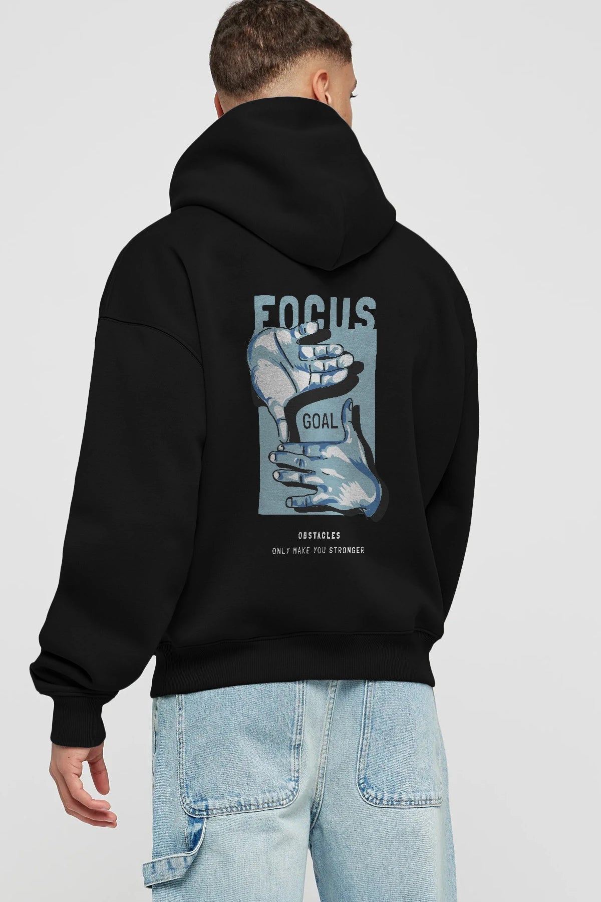 Focus Goal Arka Baskılı Hoodie Oversize Kapüşonlu Sweatshirt Erkek Kadın Unisex