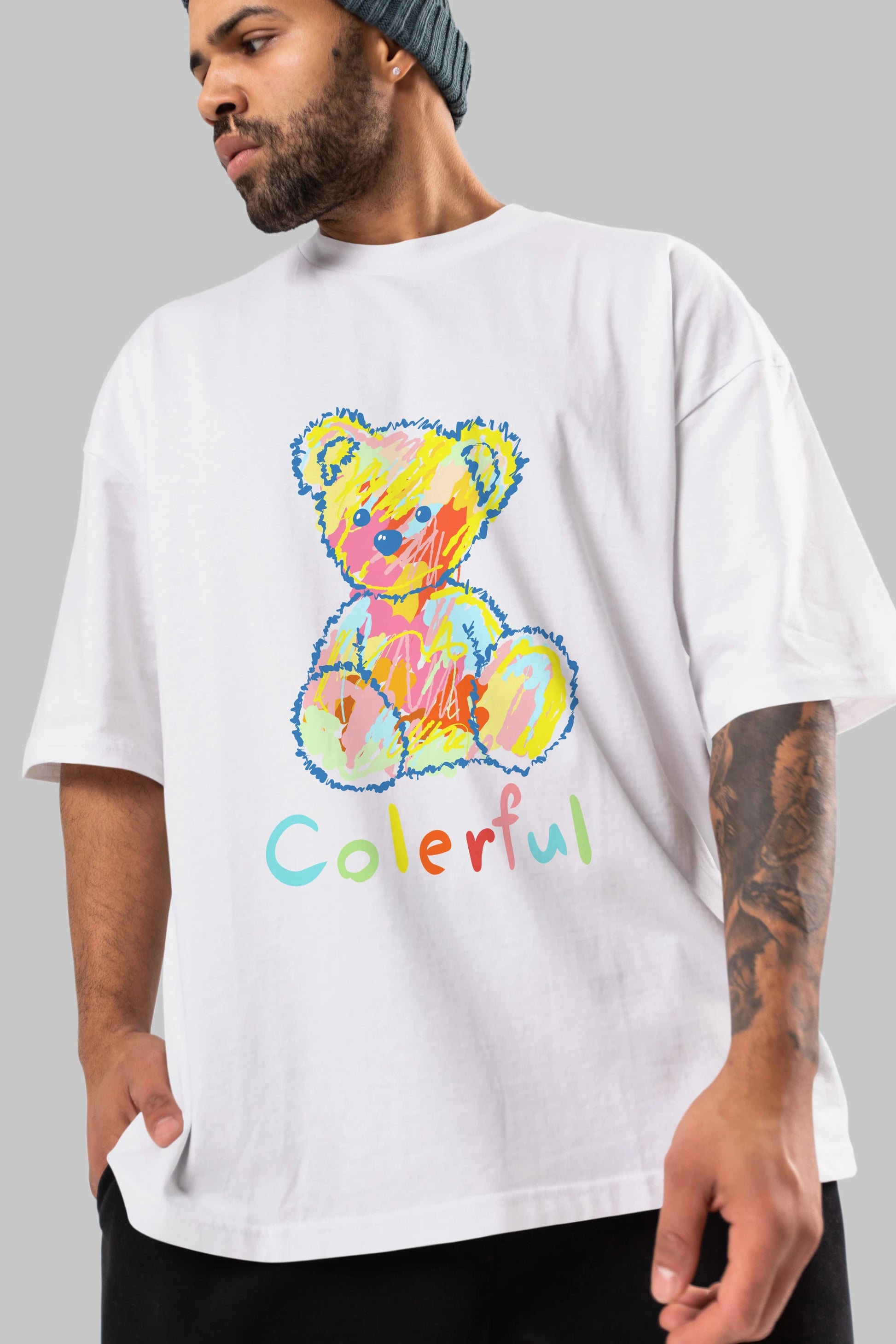 Colerful Bear Ön Baskılı Oversize t-shirt Erkek Kadın Unisex