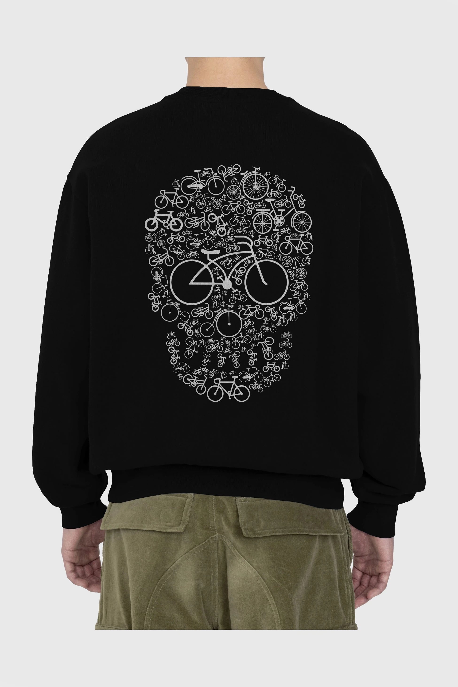 Bicycle Skull Arka Baskılı Oversize Sweatshirt Erkek Kadın Unisex