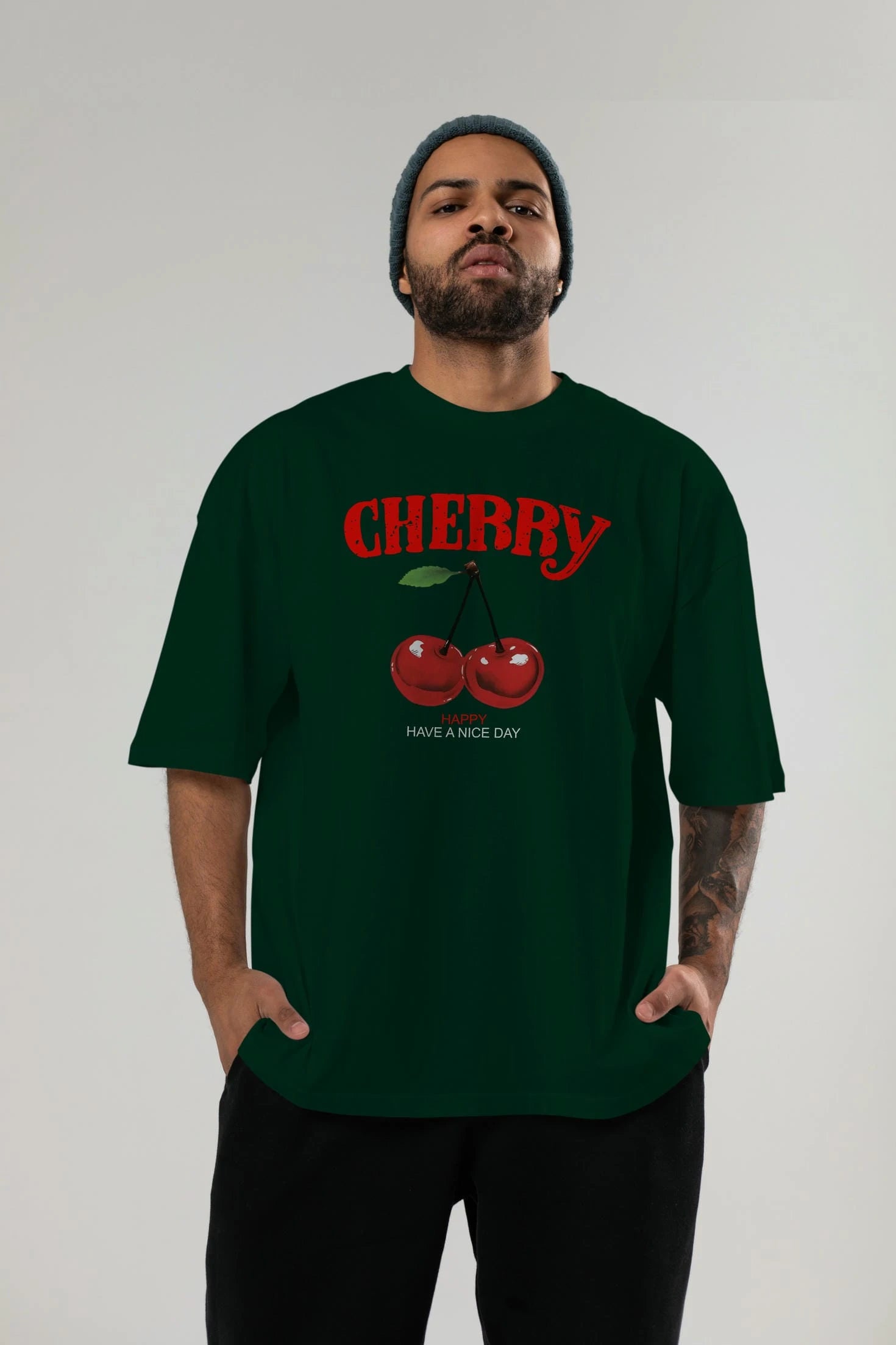 Cherry Cherries 5 Ön Baskılı Oversize t-shirt Erkek Kadın Pamuk Bisiklet Yaka tişort