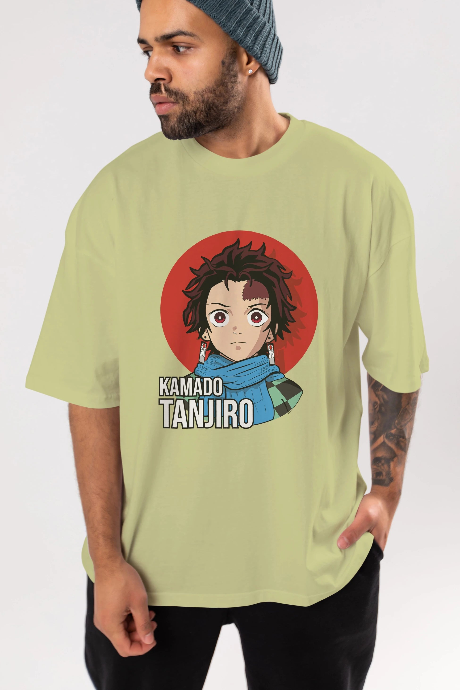TANJIRO KAMADO Anime Ön Baskılı Oversize t-shirt %100 pamuk Erkek Kadın Unisex