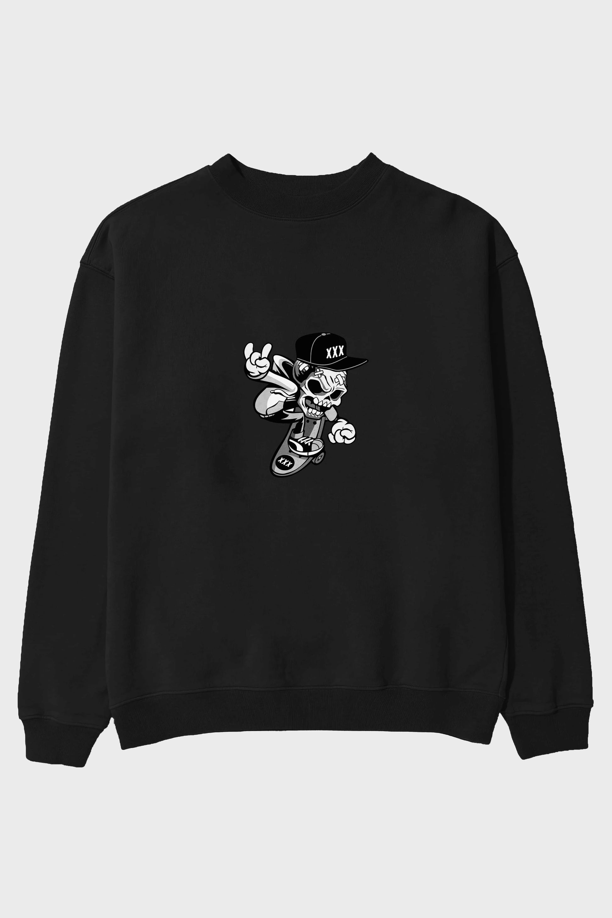 Skull Skateboard Ön Baskılı Oversize Sweatshirt Erkek Kadın Unisex