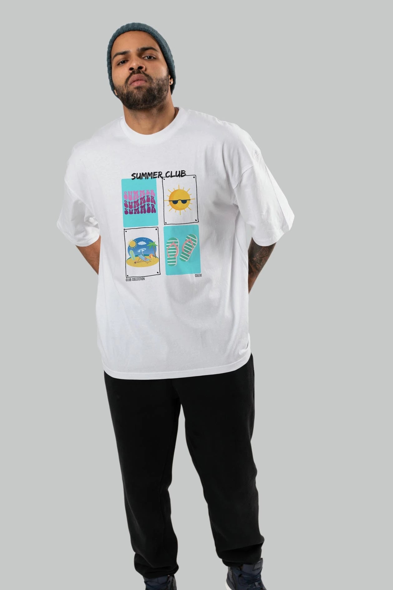 Summer Club ön Baskılı Oversize t-shirt Erkek Kadın %100 Pamuk Bisiklet Yaka tişort