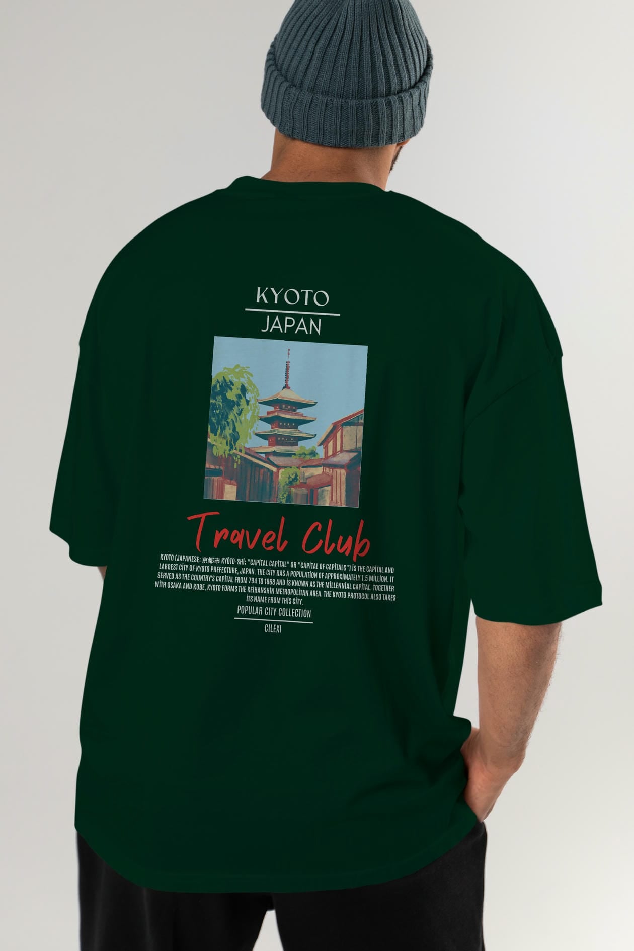 Kyoto Japan Arka Baskılı Oversize t-shirt Erkek Kadın Pamuk Bisiklet Yaka tişort