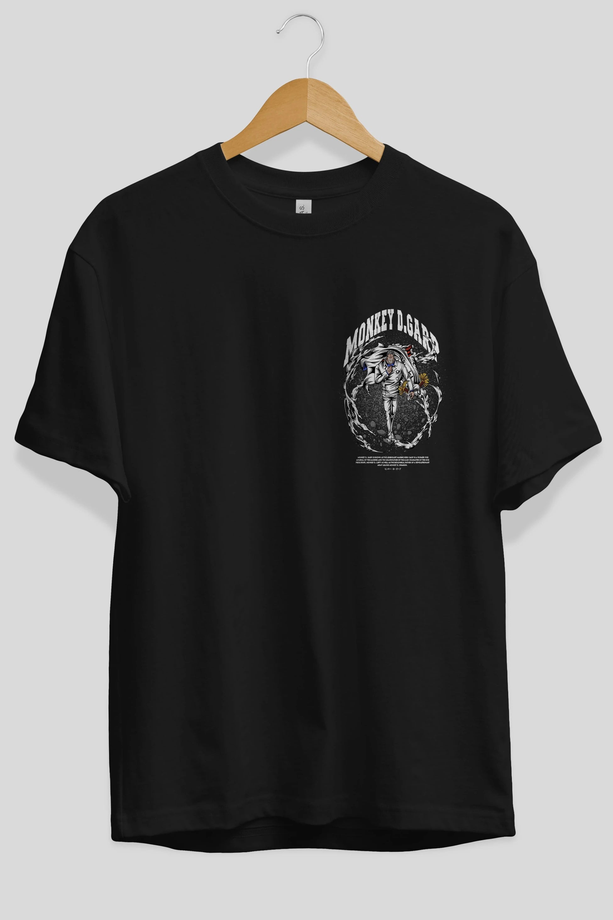 Monkey D. Garp Ön Sol Baskılı Oversize t-shirt Erkek Kadın Unisex %100 Pamuk Bisiklet Yaka tişort