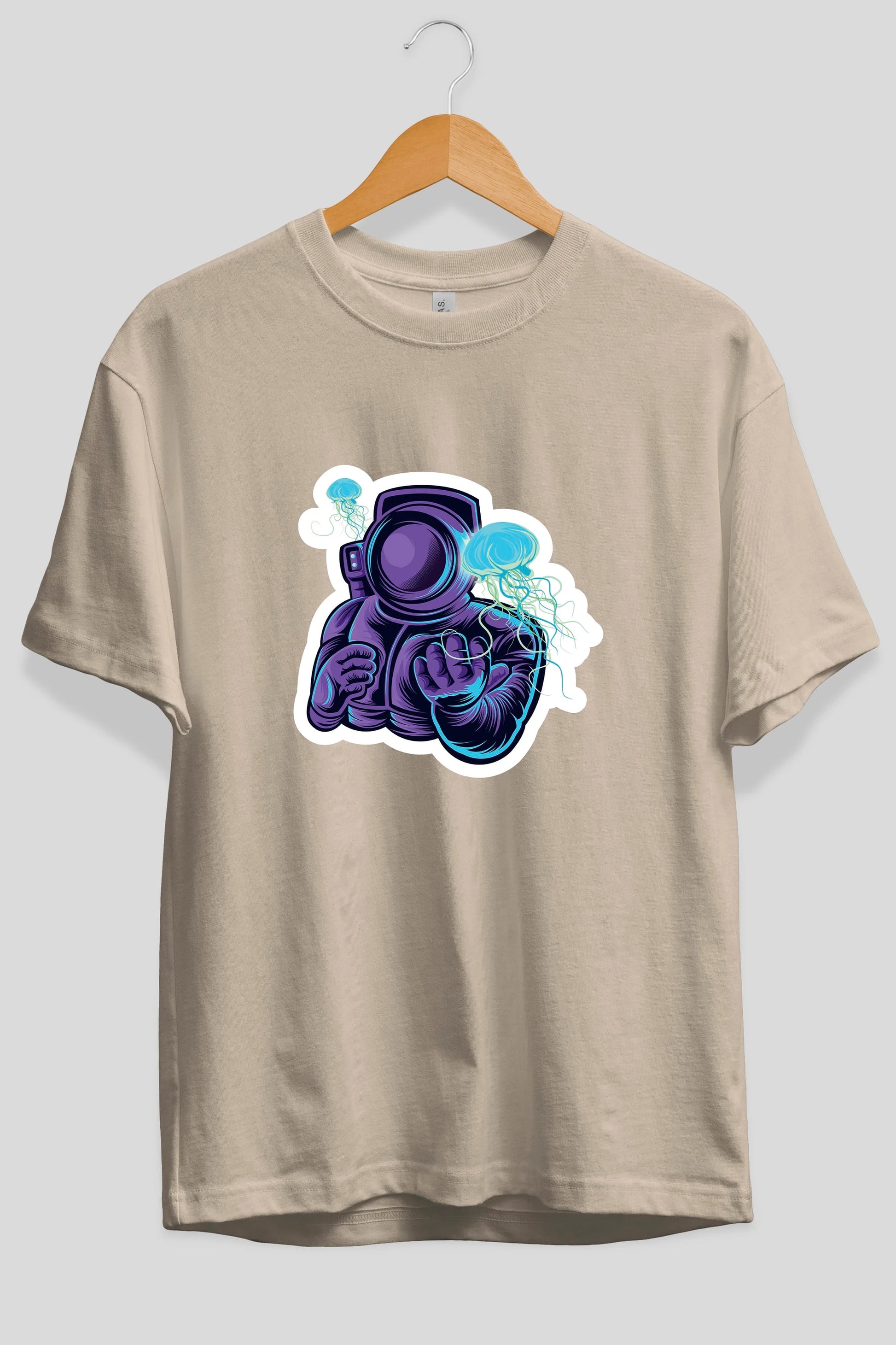 Astronaut and Jellyfish Sticker Ön Baskılı Oversize t-shirt Erkek Kadın Unisex