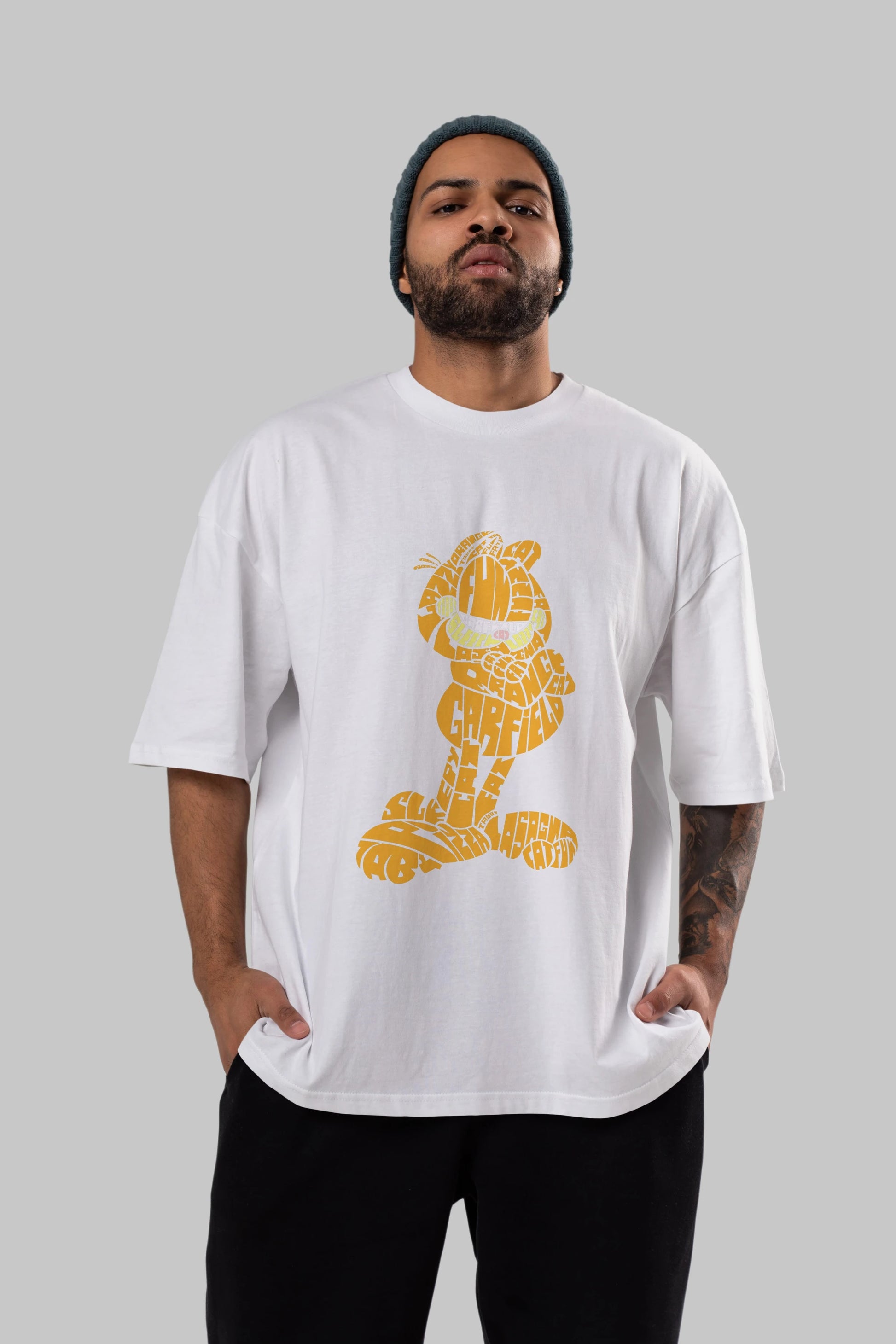 Garfield Ön Baskılı Oversize t-shirt %100 pamuk Erkek Kadın Unisex