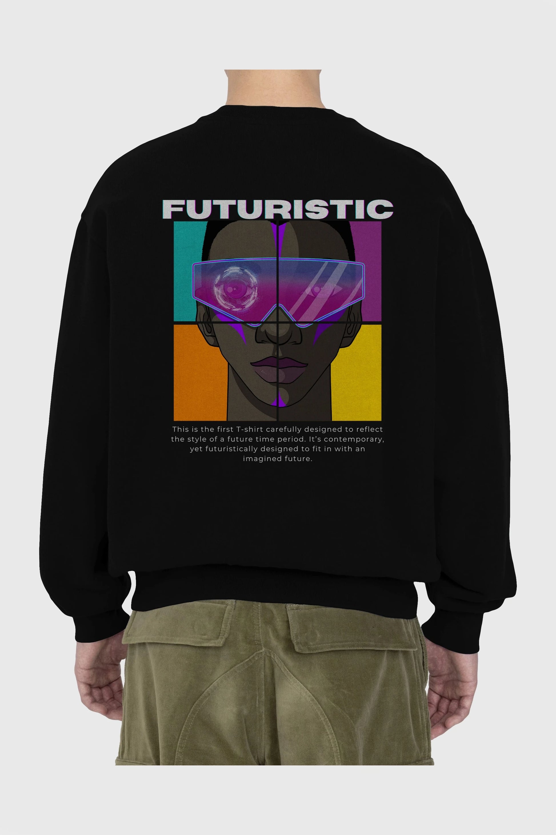 Futuristic Streetwear Arka Baskılı Oversize Sweatshirt Erkek Kadın Unisex