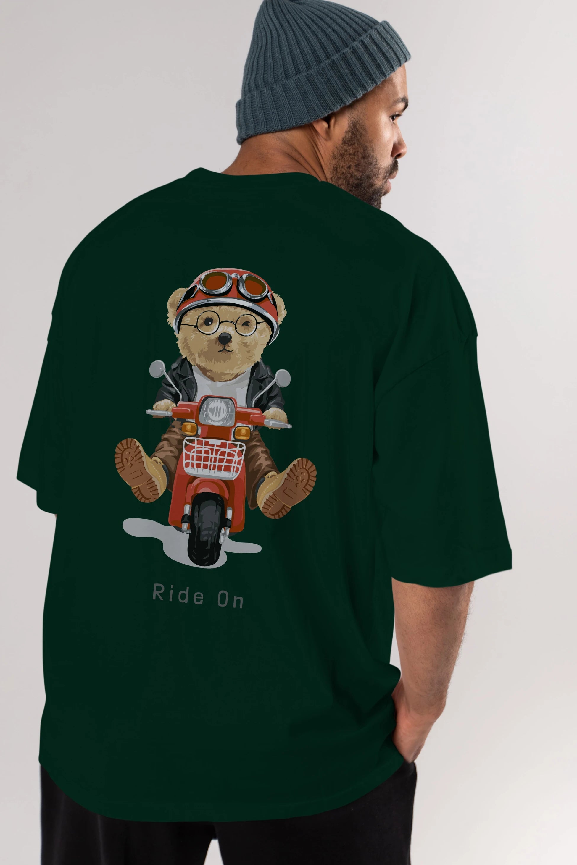 Teddy Bear Ride On Arka Baskılı Oversize t-shirt Erkek Kadın Unisex %100 Pamuk