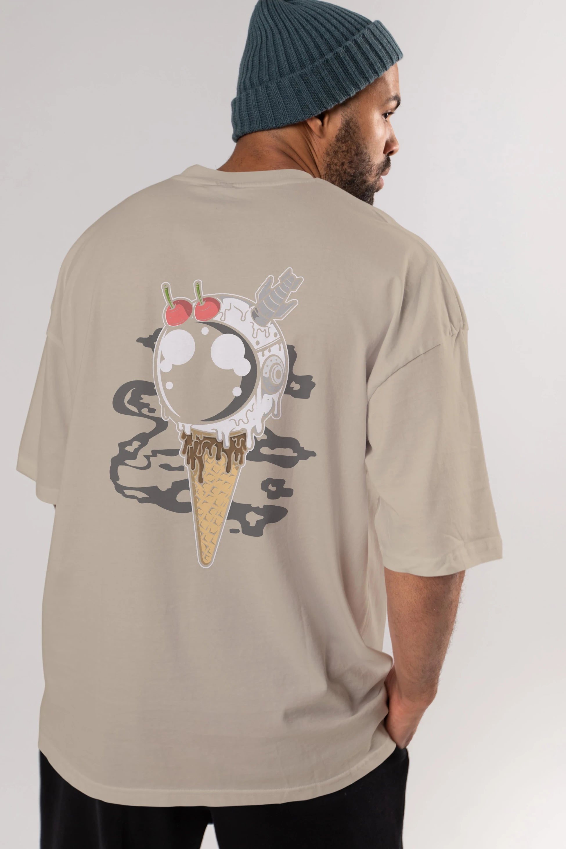 Astronaut Ice Cream Arka Baskılı Oversize t-shirt Erkek Kadın Unisex
