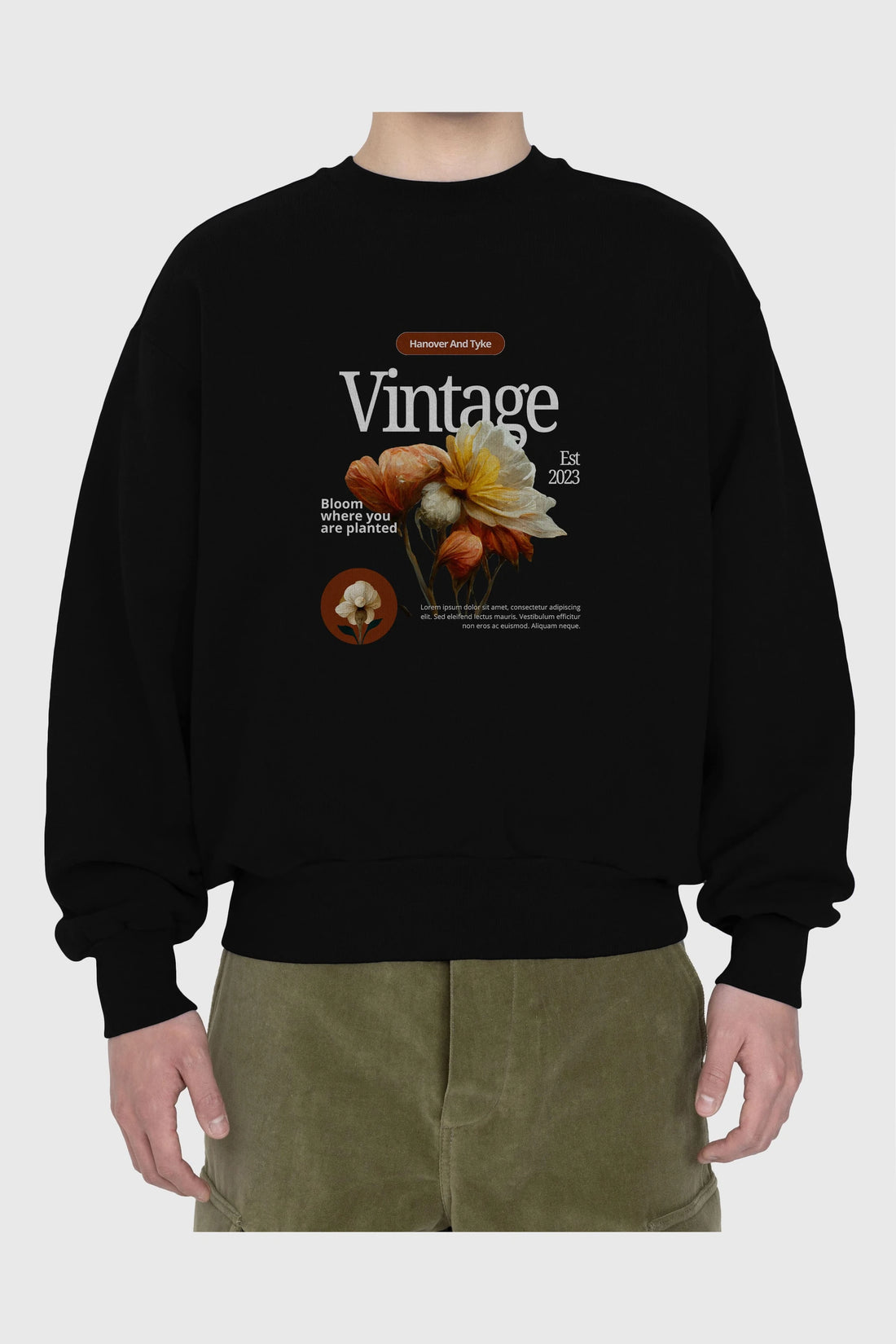 Vintage Çiçek Ön Baskılı Oversize Sweatshirt Erkek Kadın Unisex