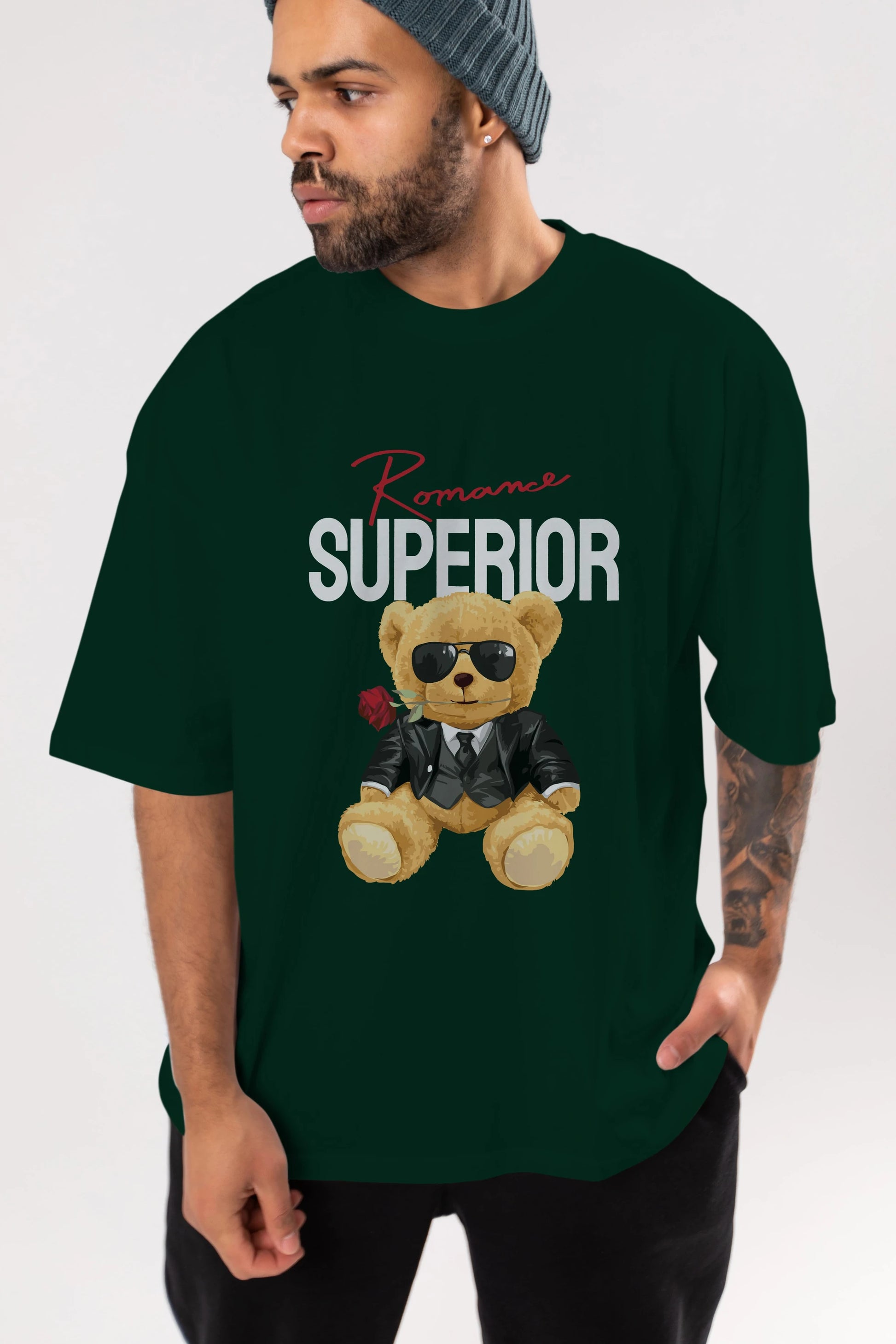 Teddy Bear Romance Superior Ön Baskılı Oversize t-shirt Erkek Kadın Unisex %100 Pamuk