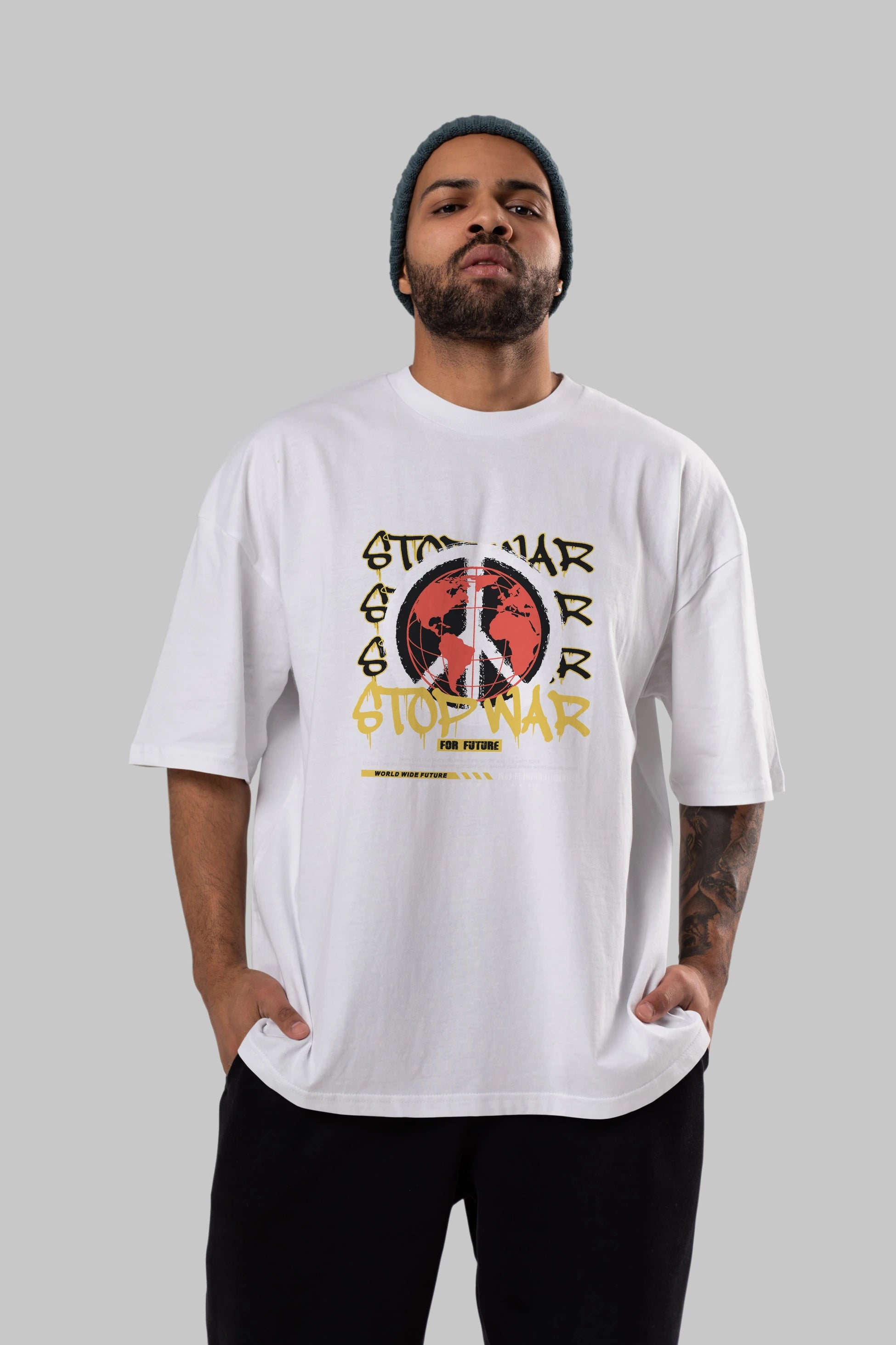 Stop War for Future Ön Baskılı Oversize t-shirt Erkek Kadın Unisex