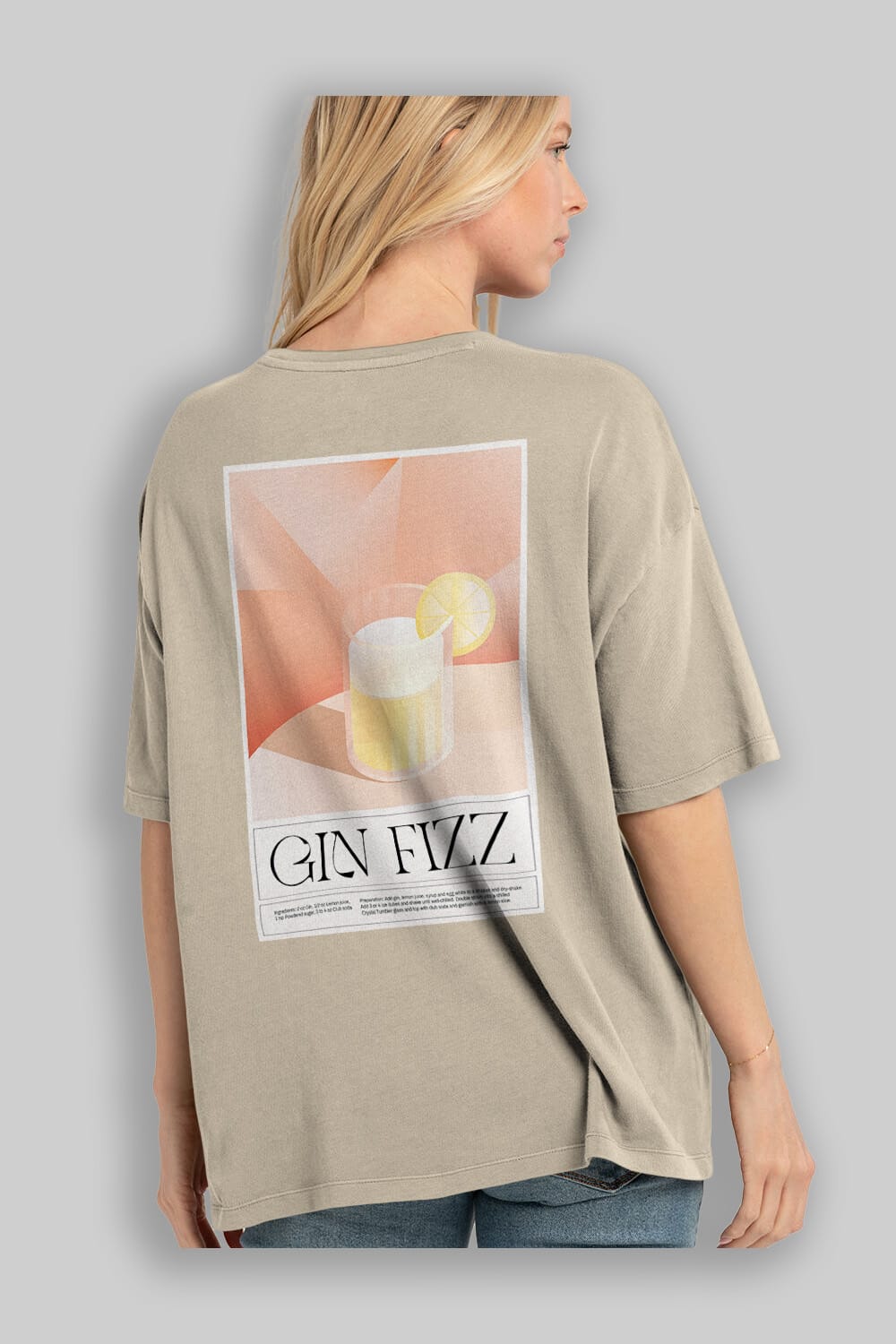 Gin Fizz Arka Baskılı Oversize t-shirt Erkek Kadın Unisex %100 Pamuk Bisiklet Yaka tişort