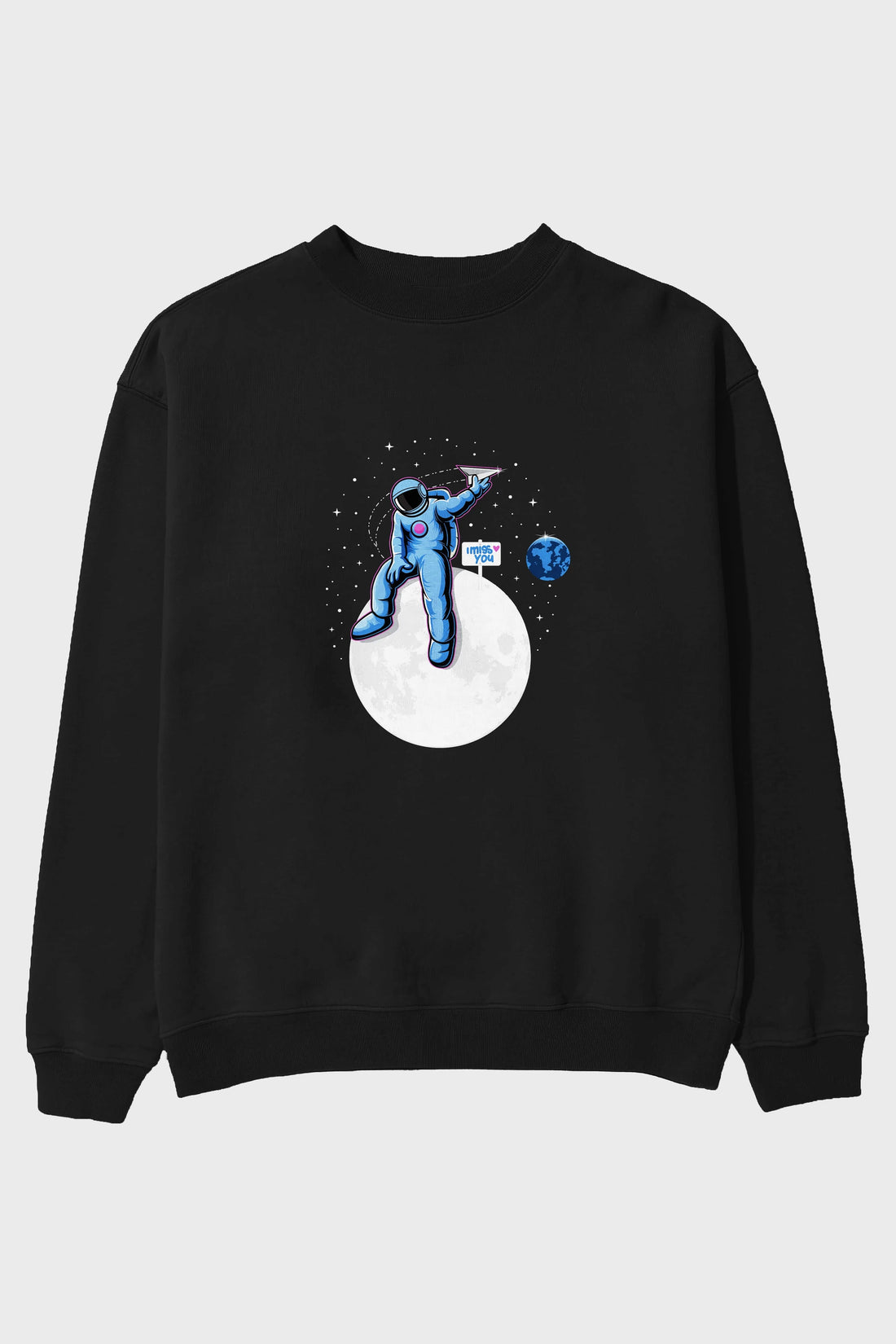 Astro Missing Earth Ön Baskılı Oversize Sweatshirt Erkek Kadın Unisex