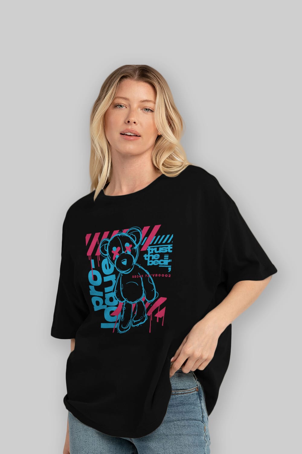 Trust The Bear Ön Baskılı Oversize t-shirt Erkek Kadın Unisex