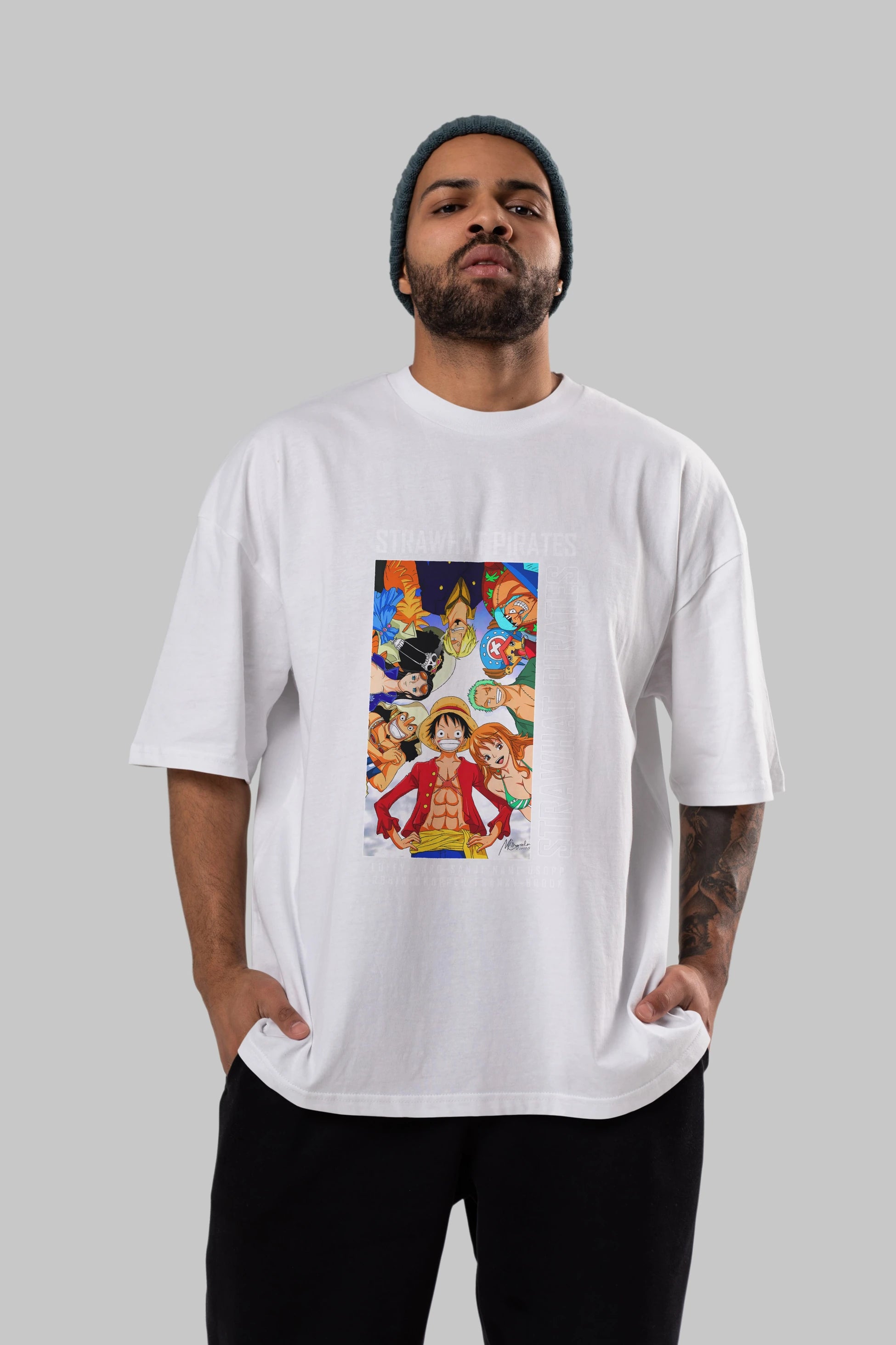Luffy Strahwat Anime Ön Baskılı Oversize t-shirt Erkek Kadın Unisex
