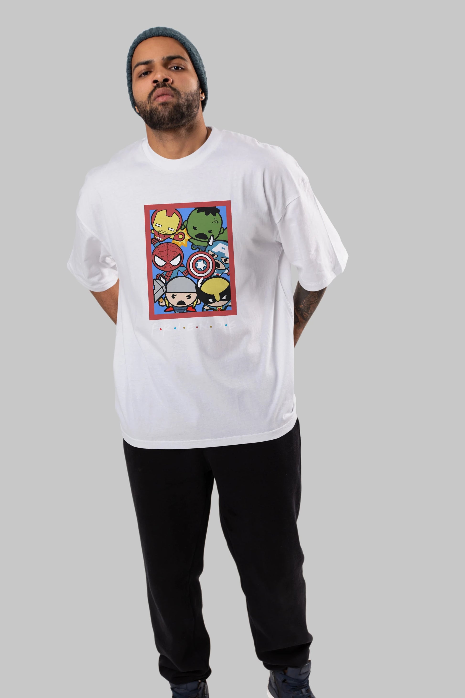 Friends Avenger Ön Baskılı Oversize t-shirt Erkek Kadın Unisex %100 Pamuk Bisiklet Yaka tişort