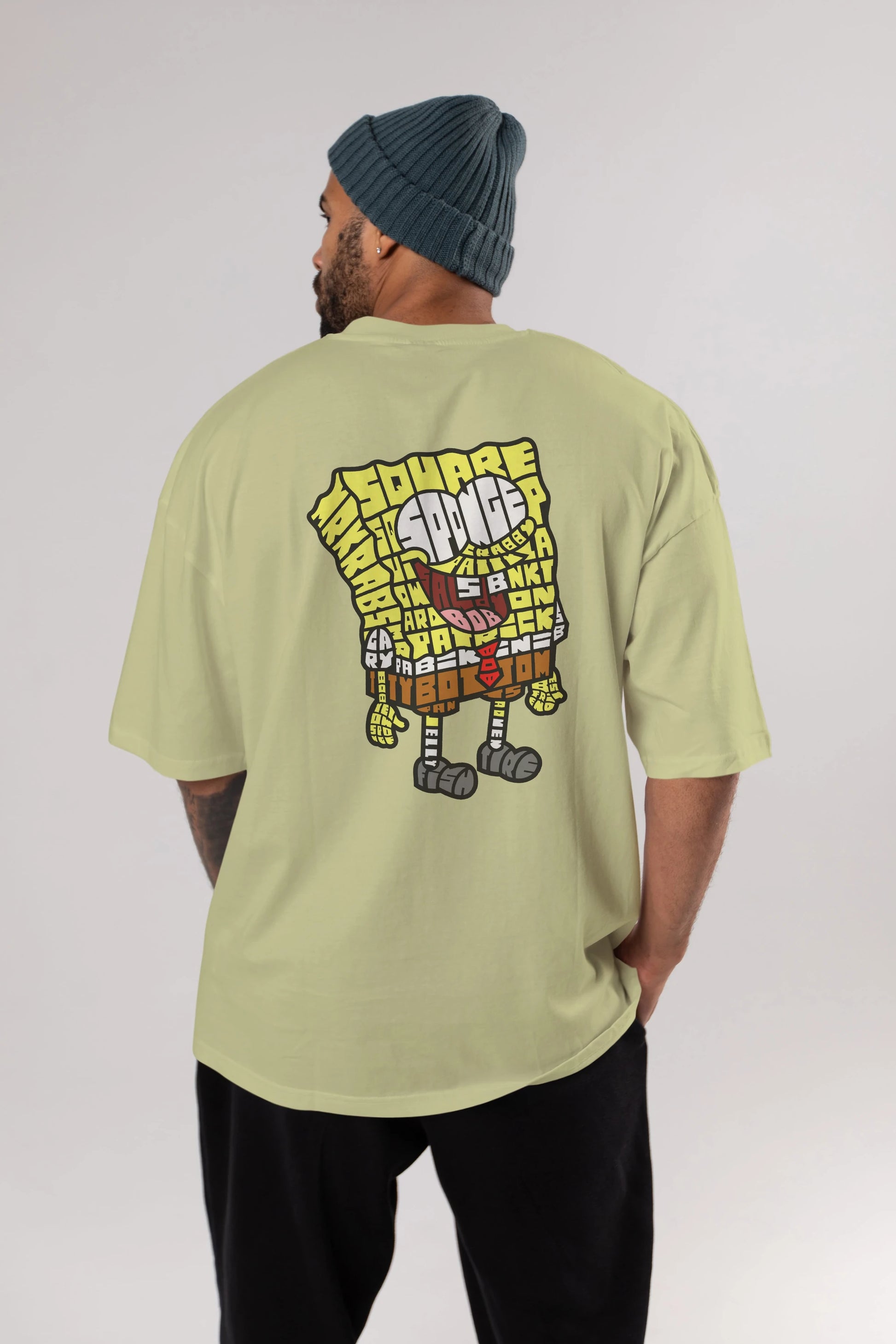 Yellow Sponge Arka Baskılı Oversize t-shirt %100 pamuk Erkek Kadın Unisex