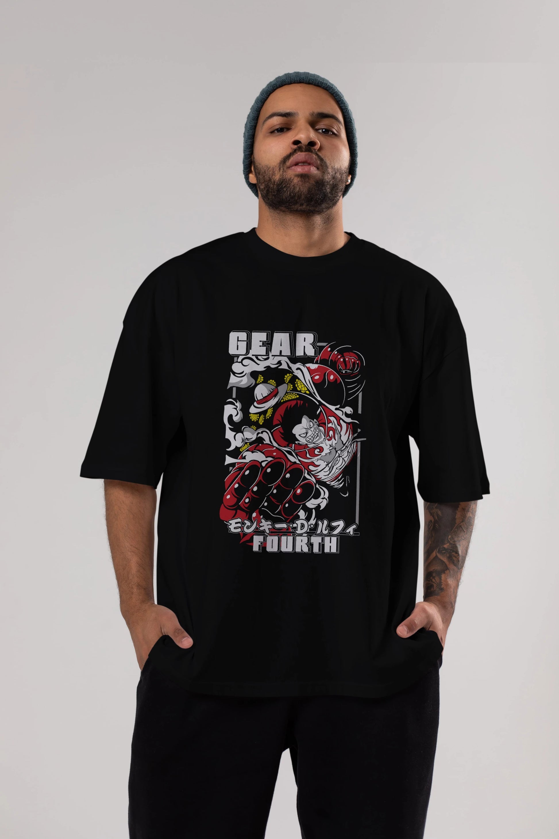 LUFFY gear fourth Anime Ön Baskılı Oversize t-shirt %100 pamuk Erkek Kadın Unisex