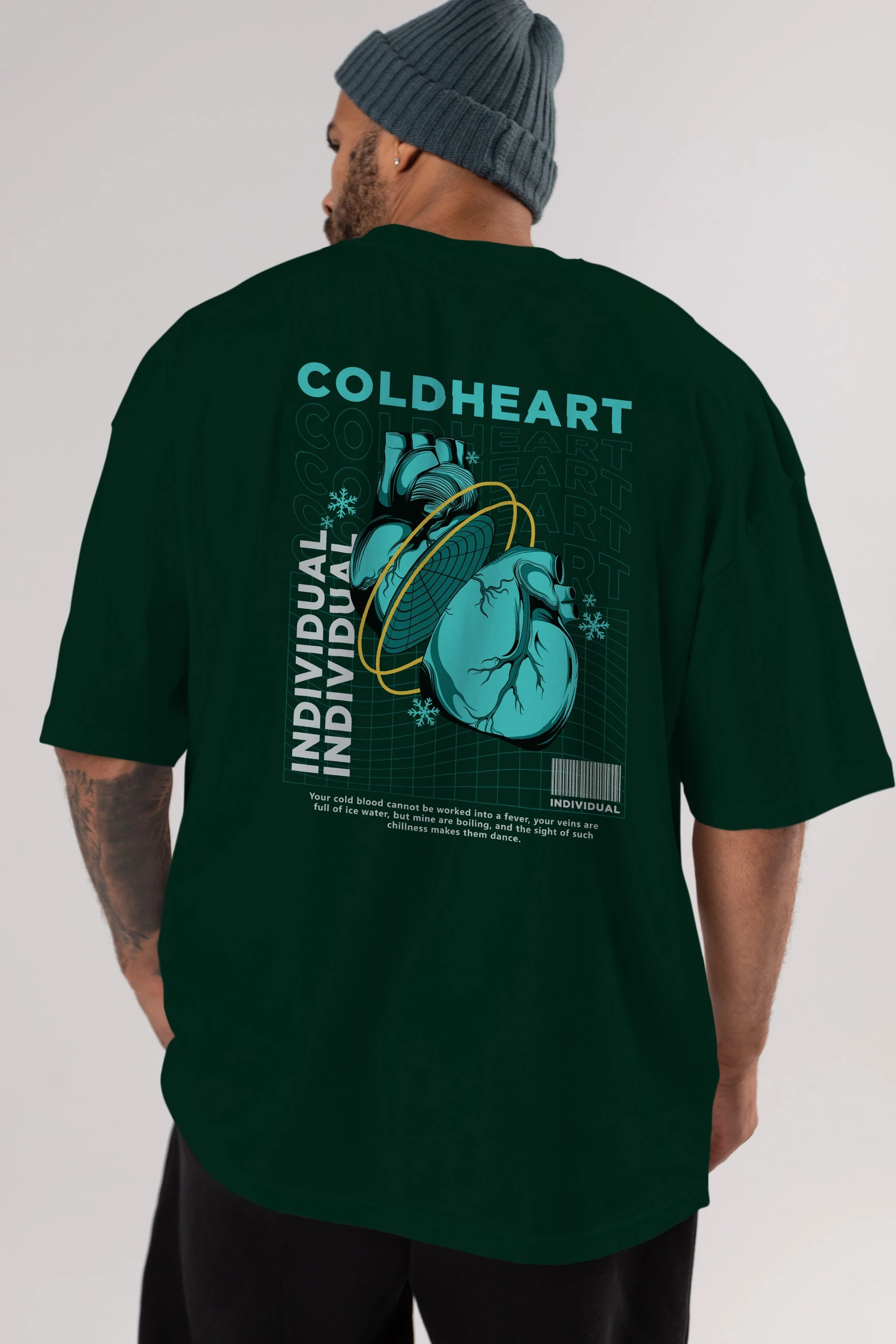 Cold Heart Arka Baskılı Oversize t-shirt Erkek Kadın Unisex