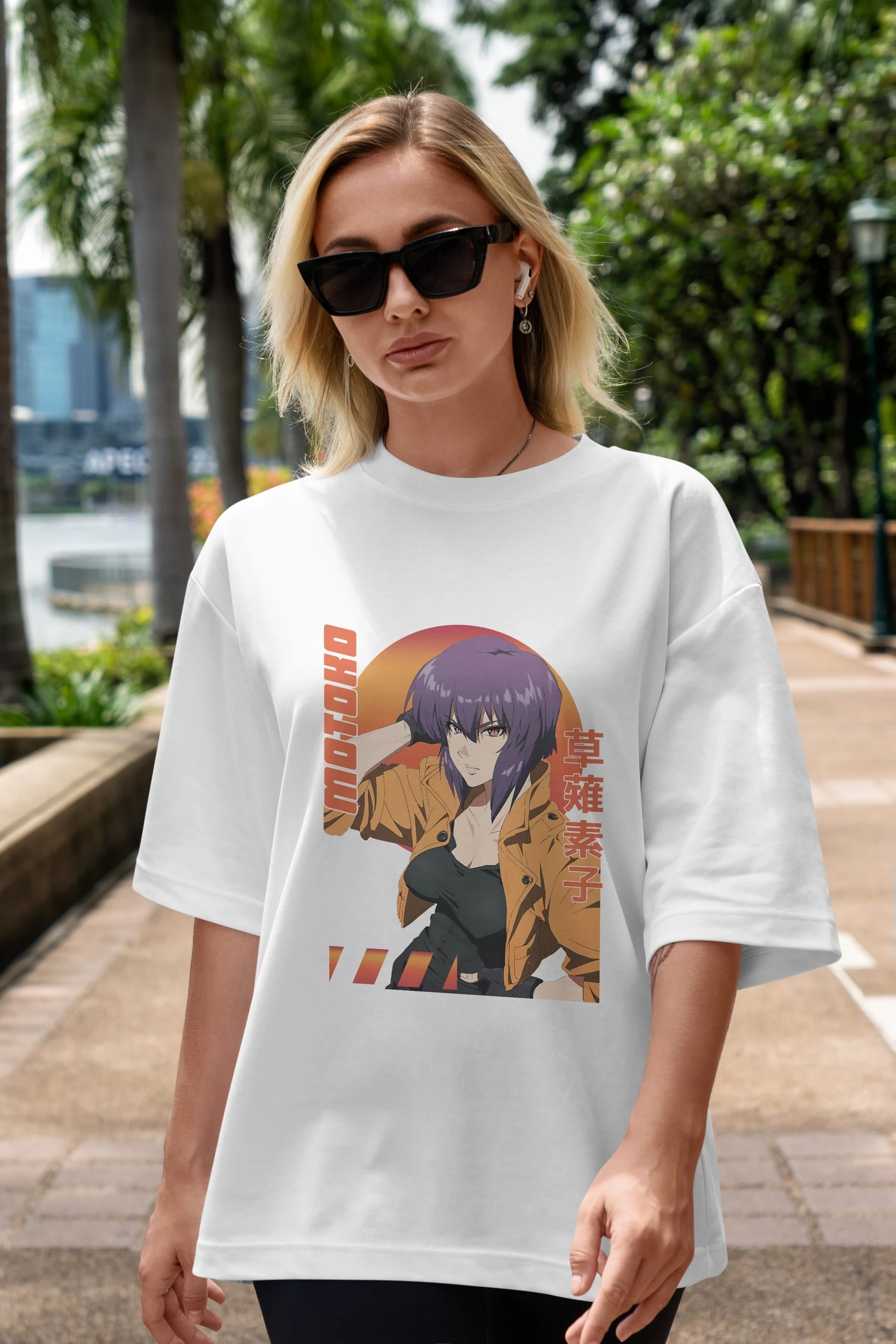 Motoko Kusanagi 9 Anime Ön Baskılı Oversize t-shirt %100 pamuk Erkek Kadın Unisex