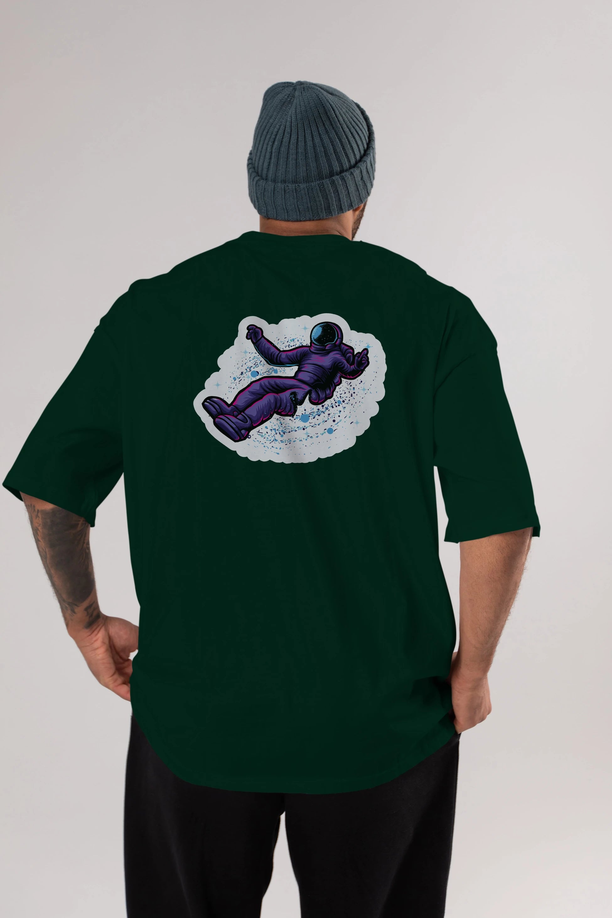 Having fun in outer space sticker Arka Baskılı Oversize t-shirt Erkek Kadın Unisex