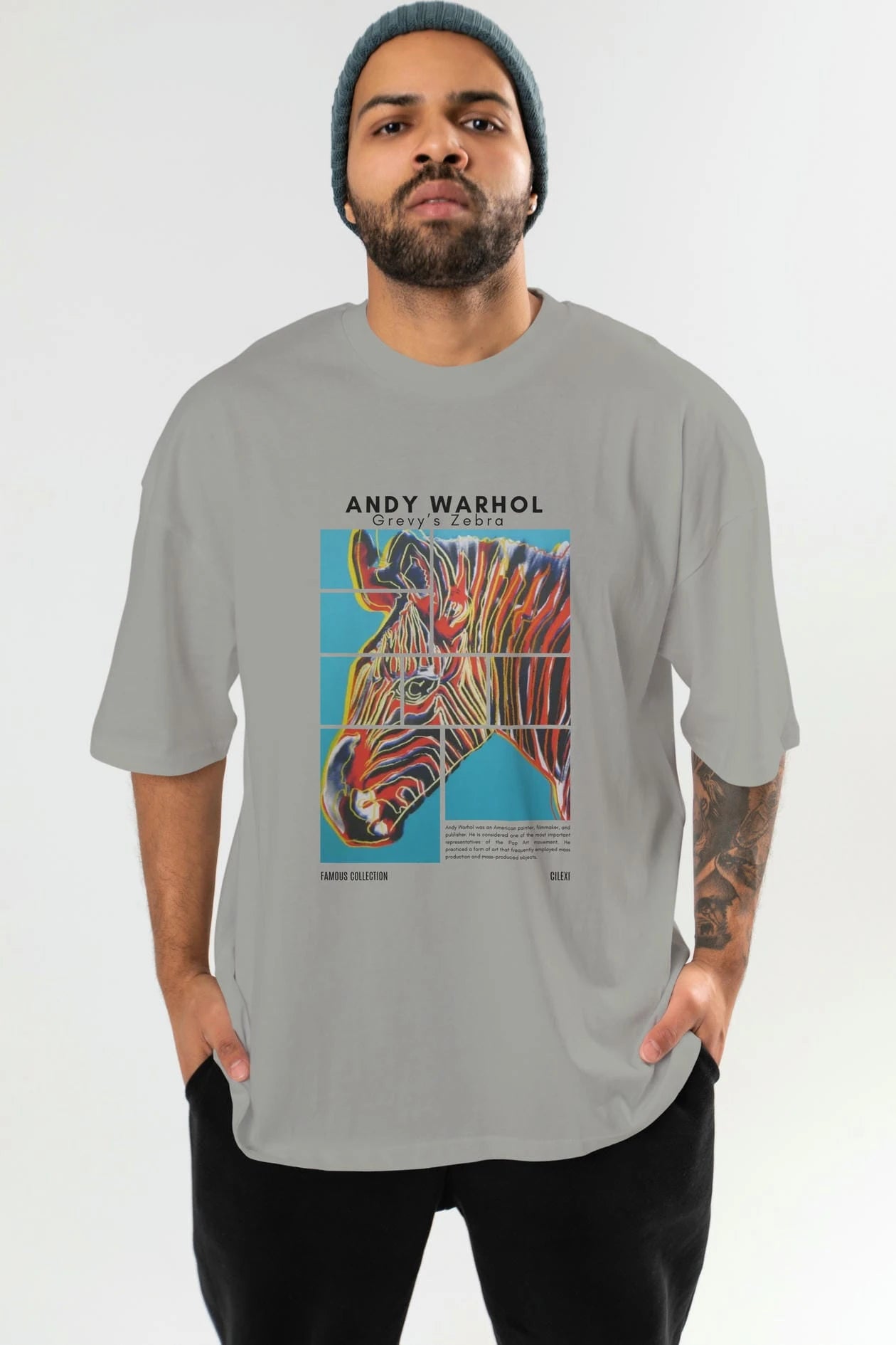 Andy Warhol ön Baskılı Oversize t-shirt Erkek Kadın Bisiklet Yaka Pamuk tişort