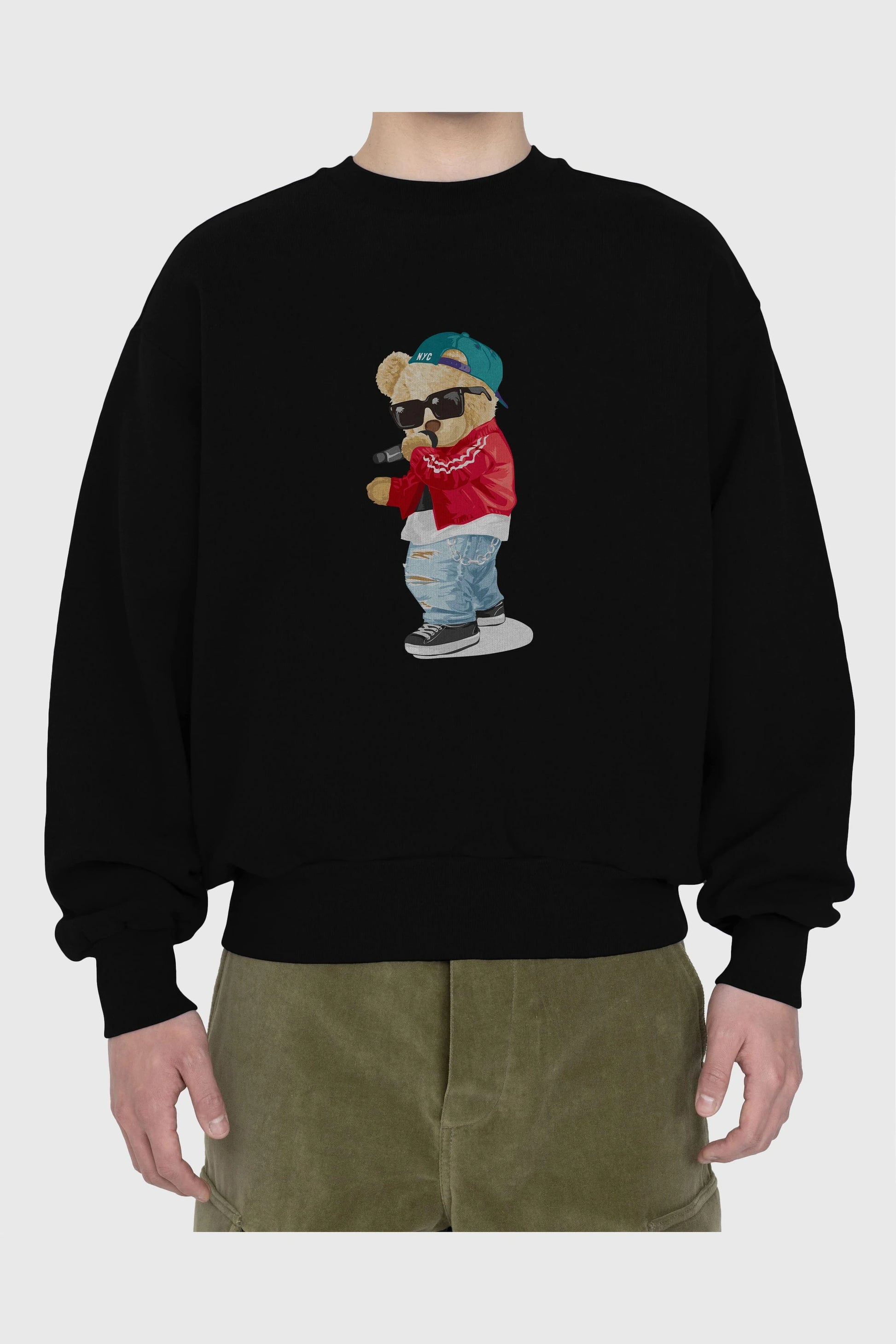Teddy Bear Şarkıcı Ön Baskılı Oversize Sweatshirt Erkek Kadın Unisex