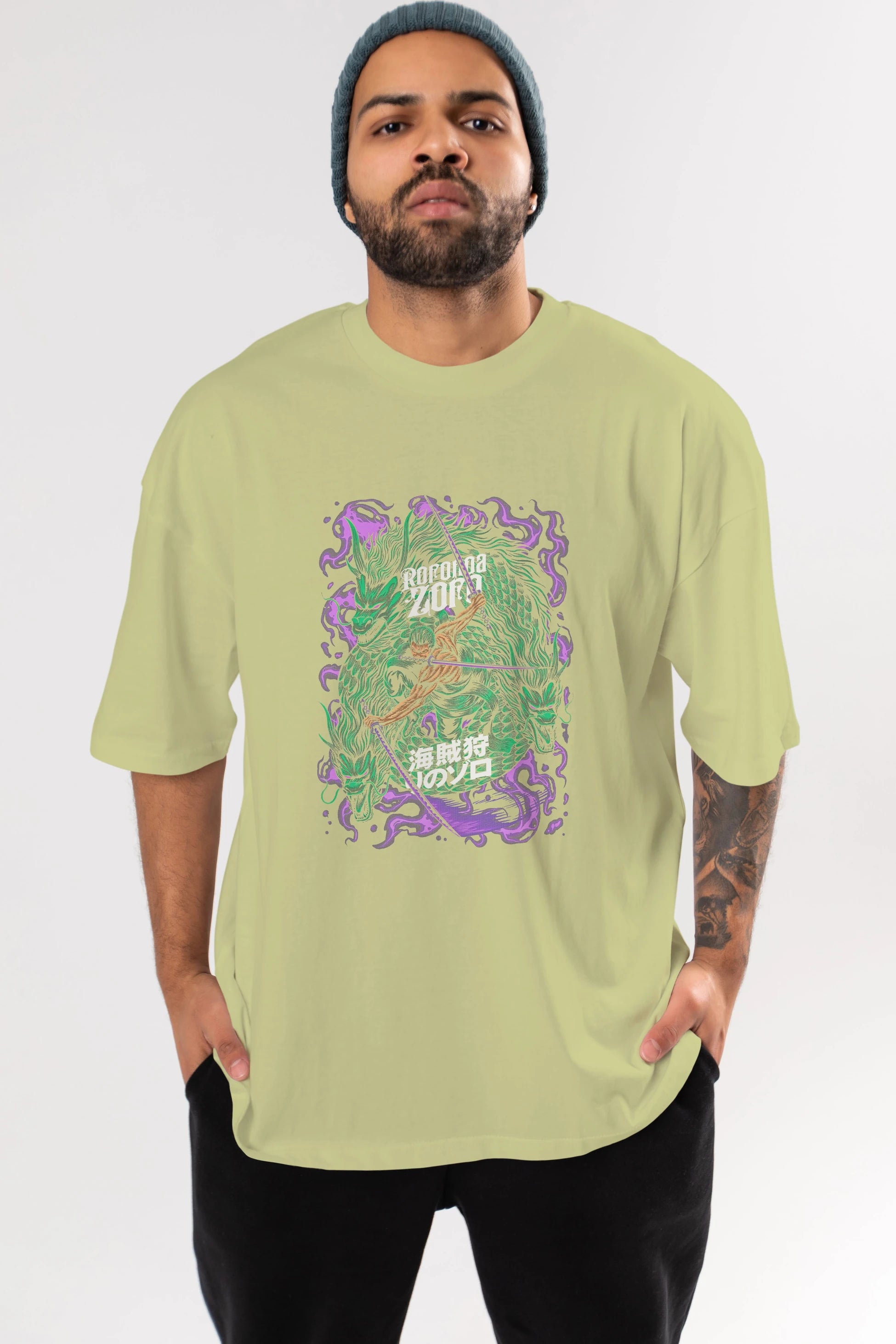 RORONOA ZORO 5 Anime Ön Baskılı Oversize t-shirt %100 pamuk Erkek Kadın Unisex