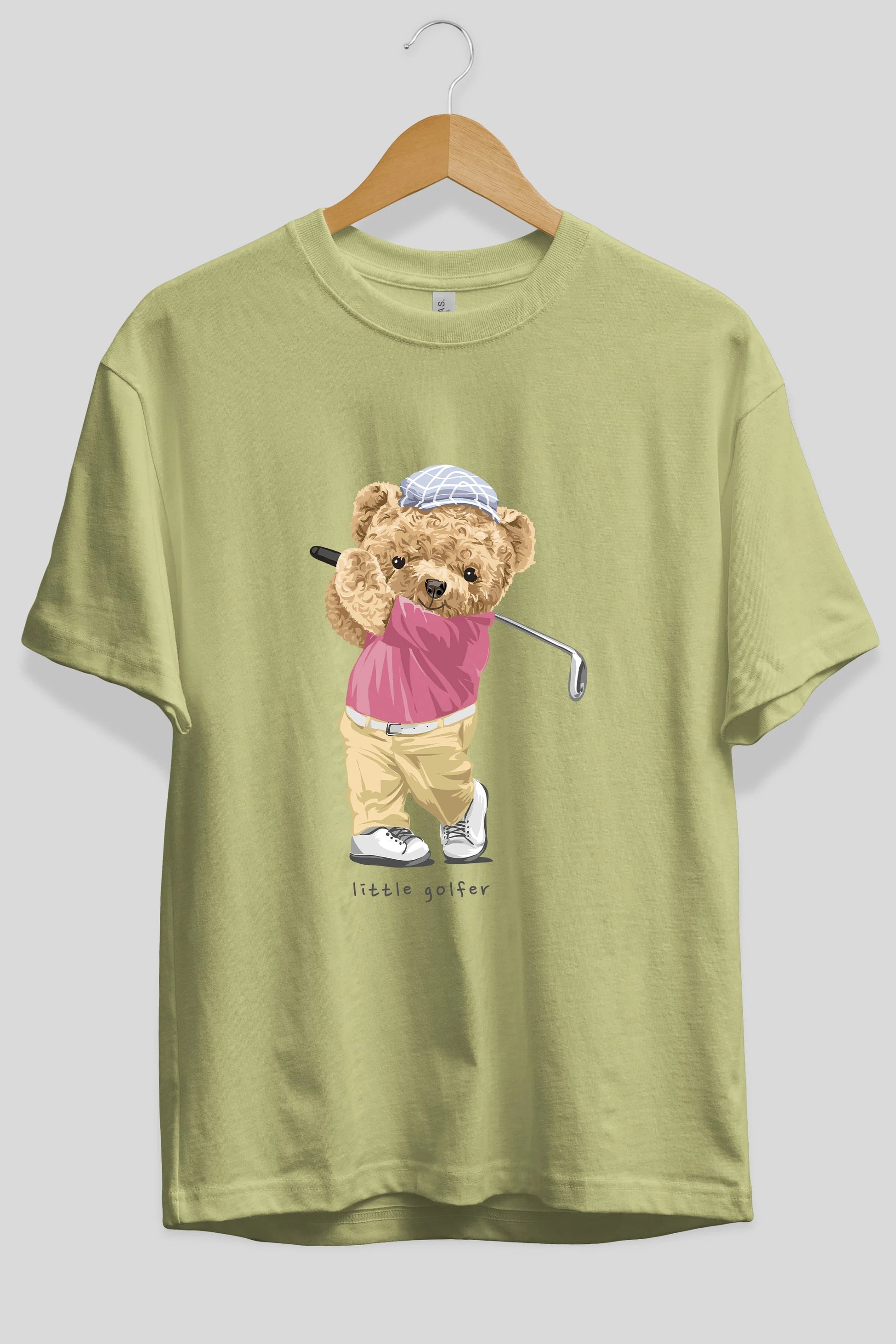 Teddy Bear Little Golfer Ön Baskılı Oversize t-shirt Erkek Kadın Unisex %100 Pamuk