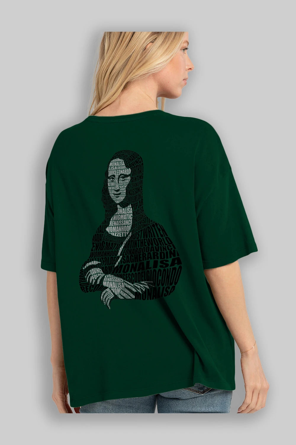 Mona Lisa Calligram Arka Baskılı Oversize t-shirt %100 pamuk Erkek Kadın Unisex