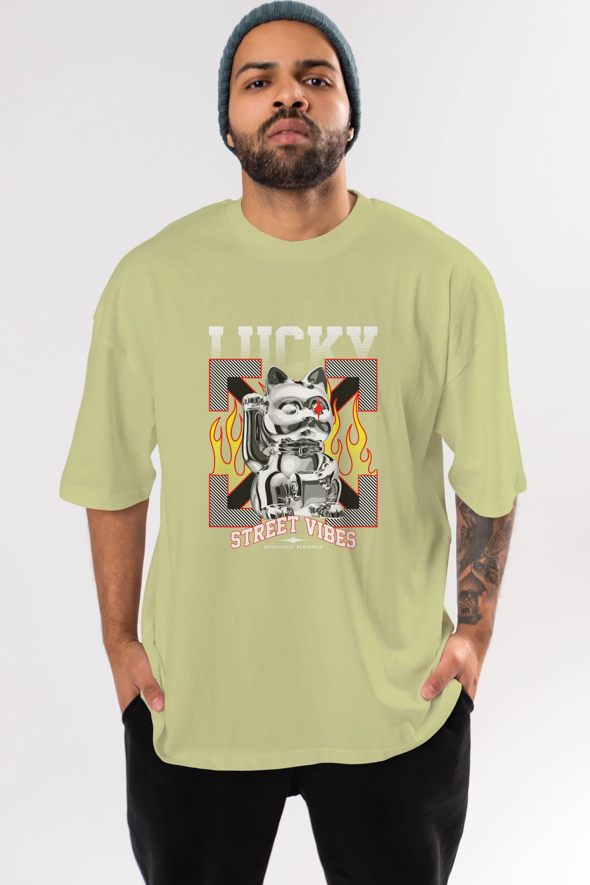 Lucky Street Vibes Ön Baskılı Oversize t-shirt Erkek Kadın Unisex