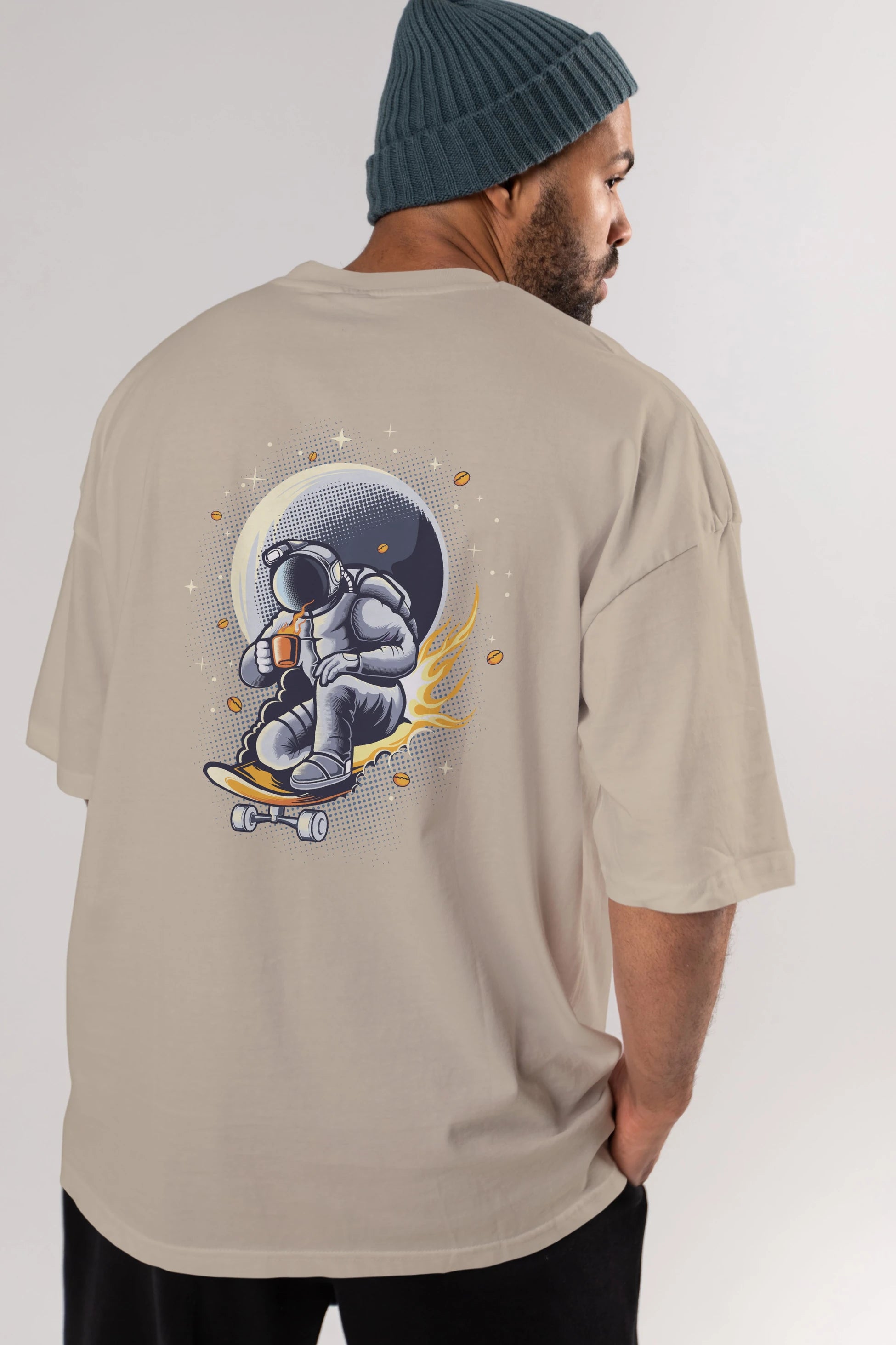 Astro Coffee Addict Arka Baskılı Oversize t-shirt Erkek Kadın Unisex