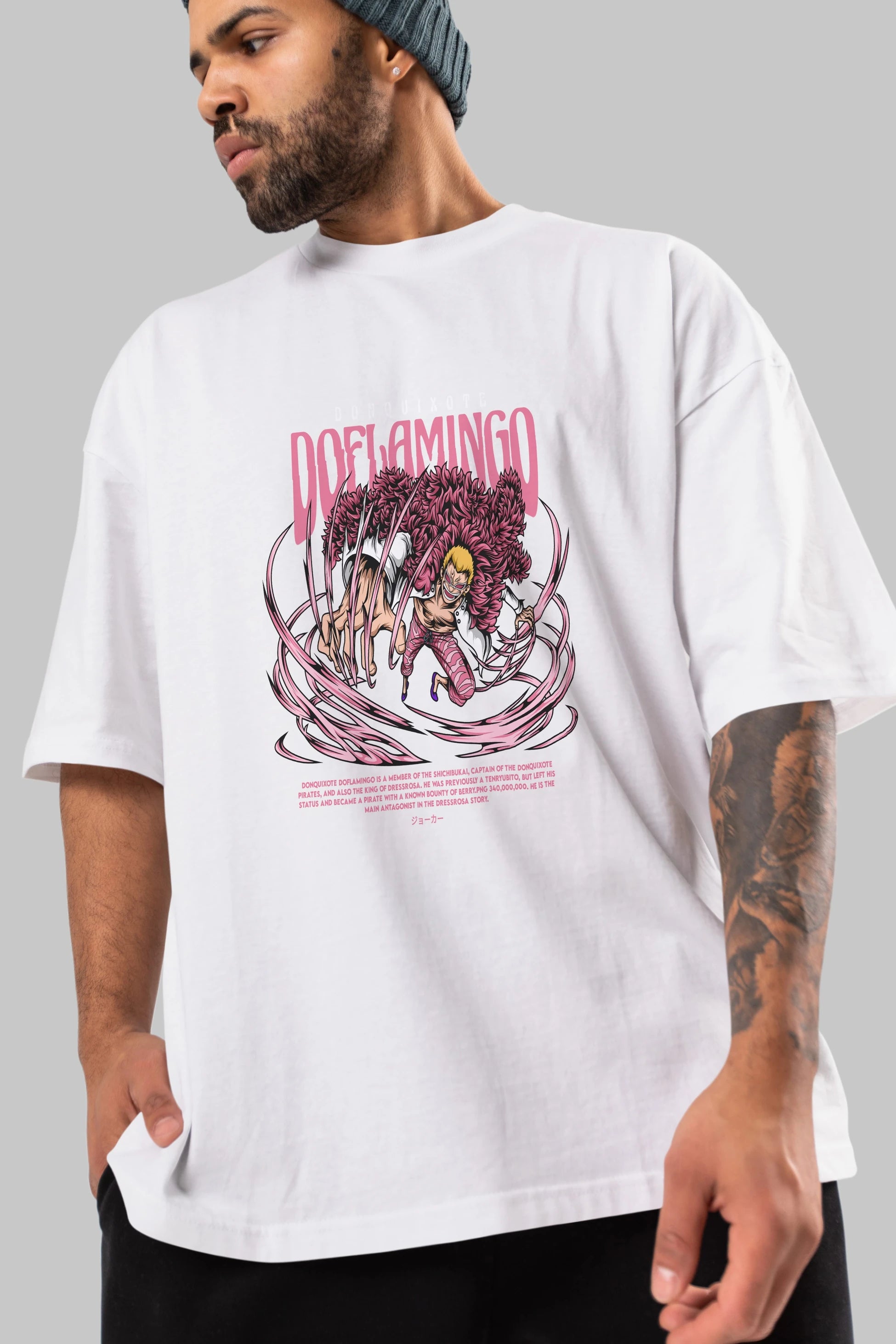 Doflamingo Anime Ön Baskılı Oversize t-shirt %100 pamuk Erkek Kadın Unisex