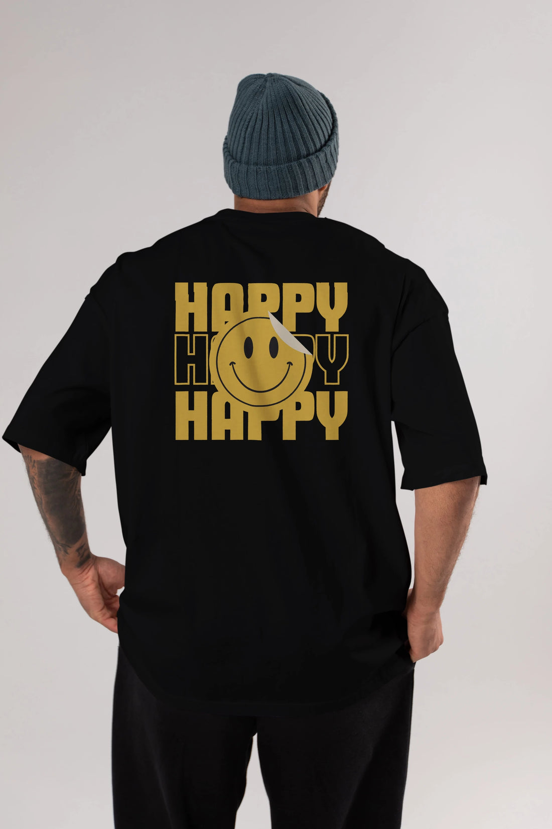 Happy Smile Yazılı Arka Baskılı Oversize t-shirt Erkek Kadın Unisex