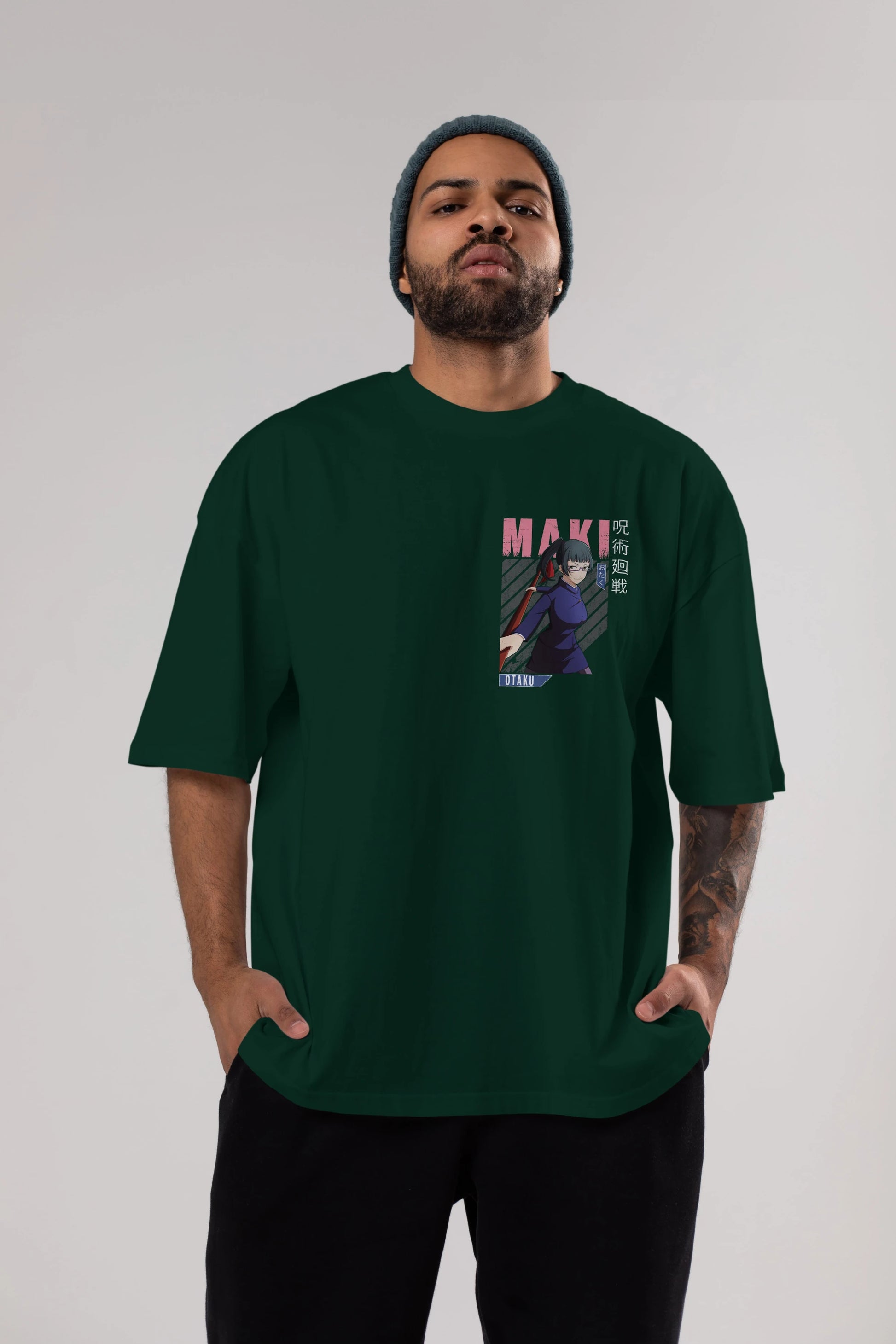 Maki Zenin CHAINSAWMAN Ön Sol Baskılı Oversize t-shirt Erkek Kadın Unisex %100 Pamuk Bisiklet Yaka tişort