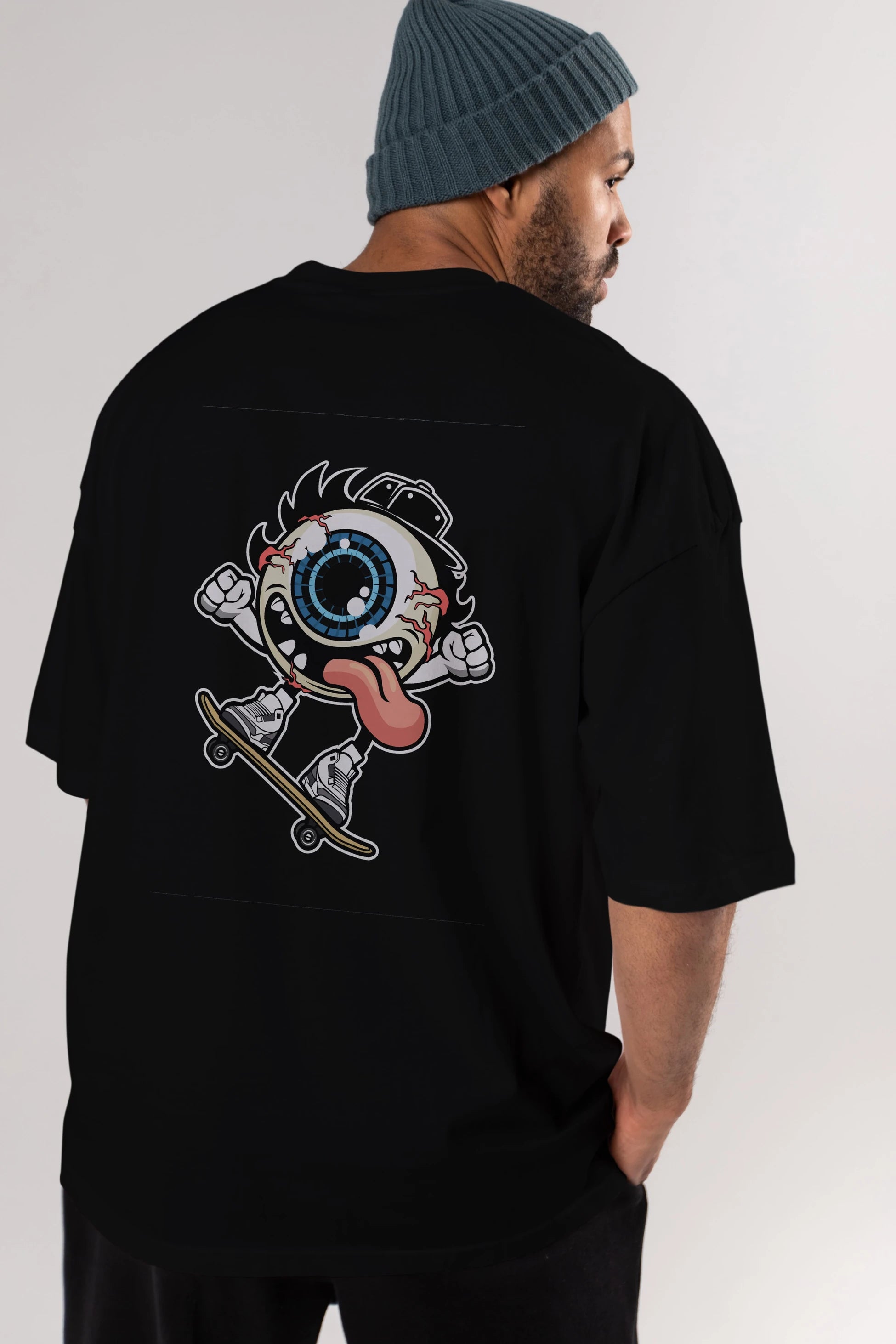 Eye Ball Skater Arka Baskılı Oversize t-shirt Erkek Kadın Unisex %100 Pamuk tişort