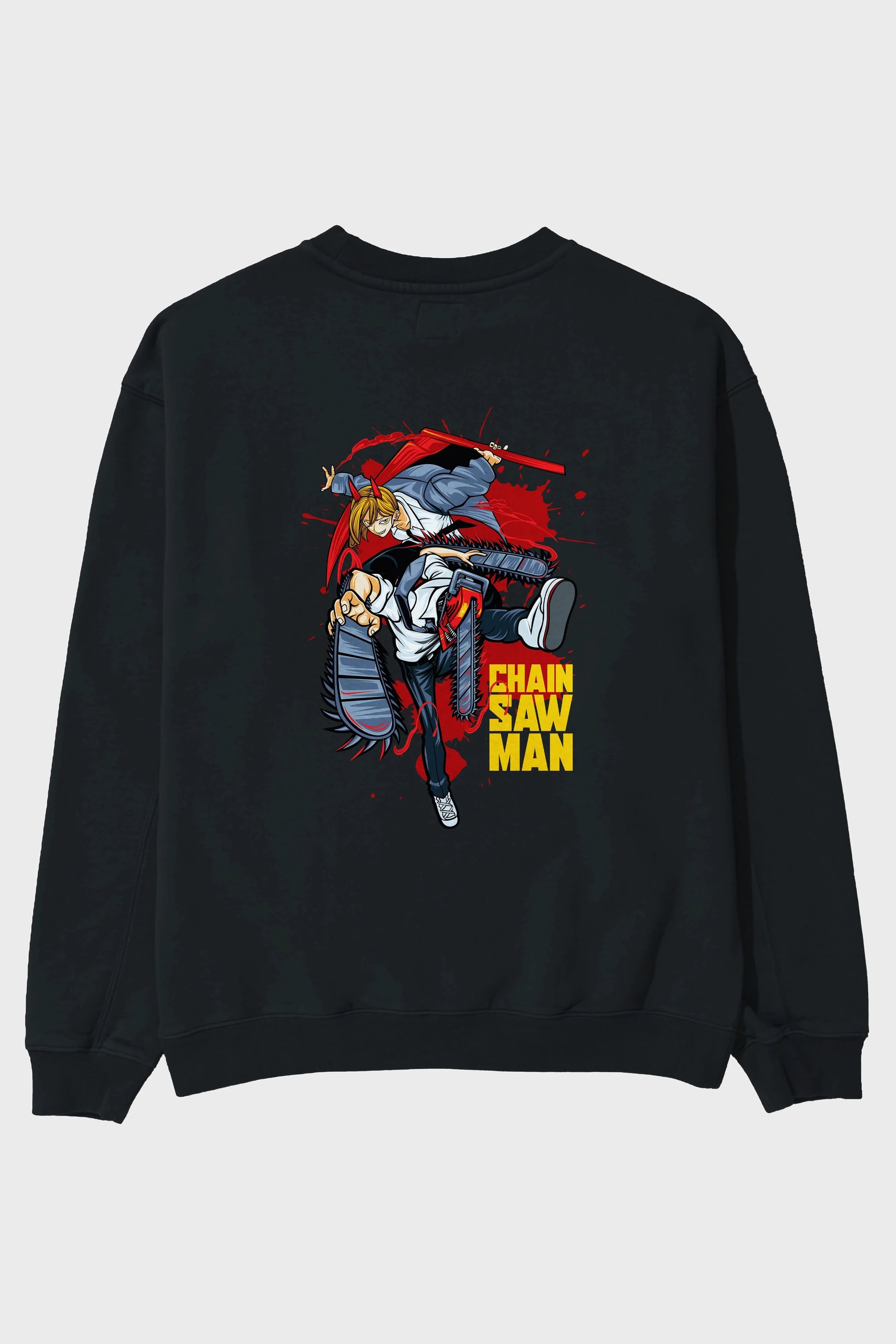 DENJI and POWER Anime Arka Baskılı Oversize Sweatshirt Erkek Kadın Unisex