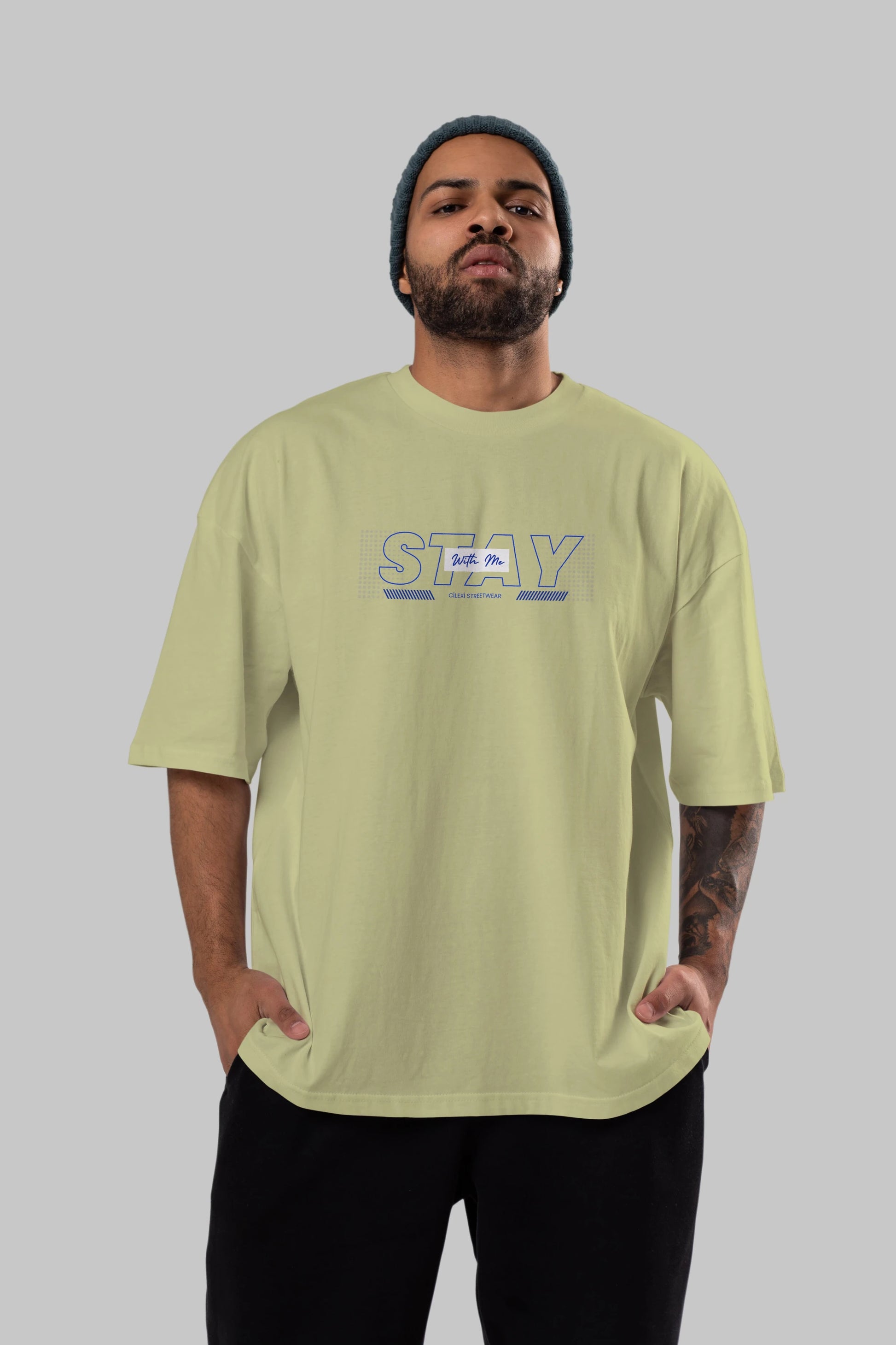 Stay with Me Yazılı Ön Baskılı Oversize t-shirt Erkek Kadın Unisex